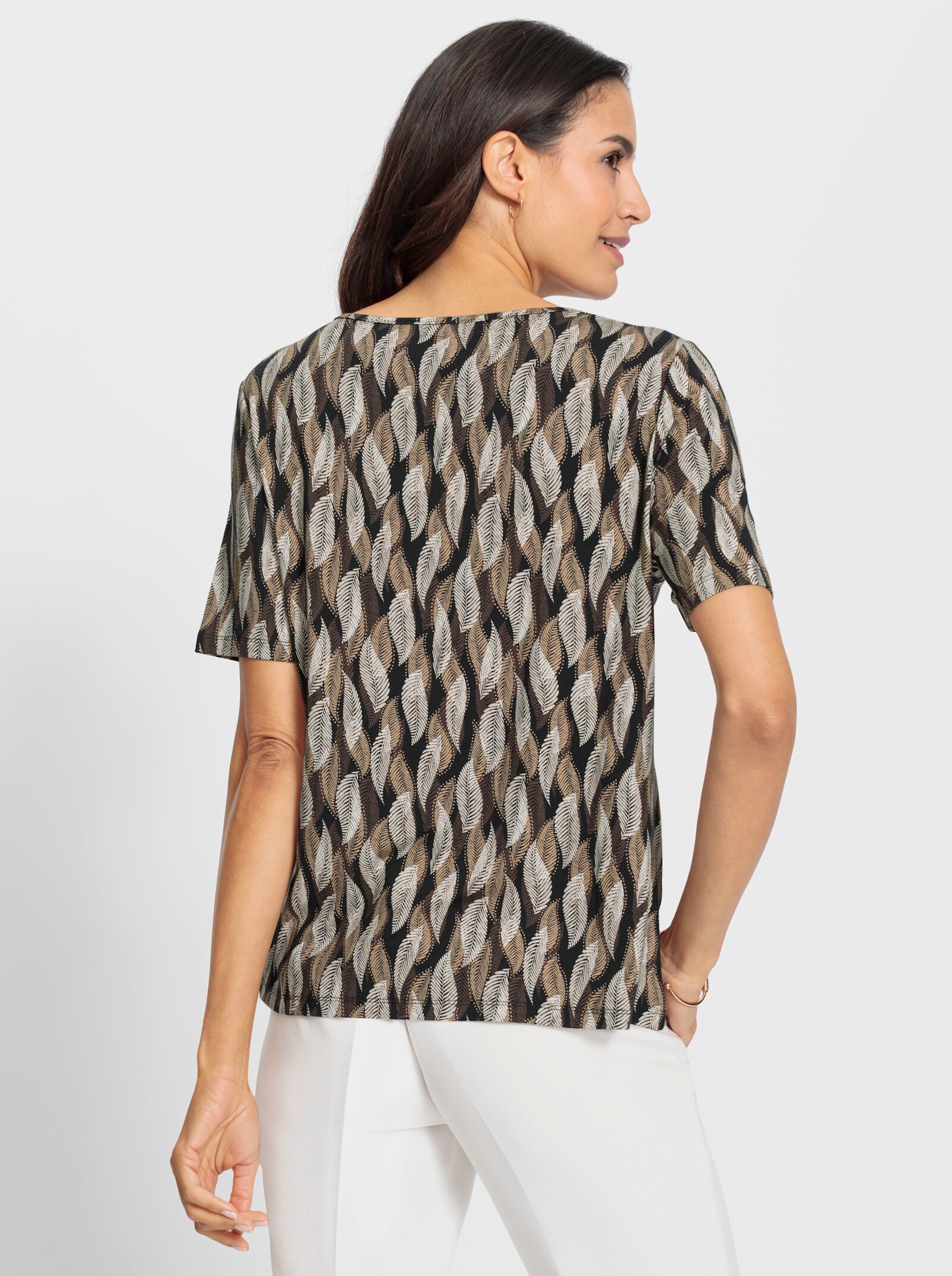 T-shirt imprimé avec découpe - noir-sable imprimé