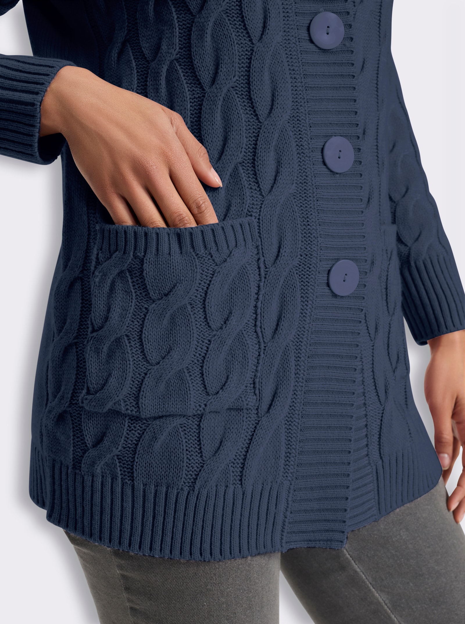 Longstrickjacke mit Zopfmuster - rauchblau
