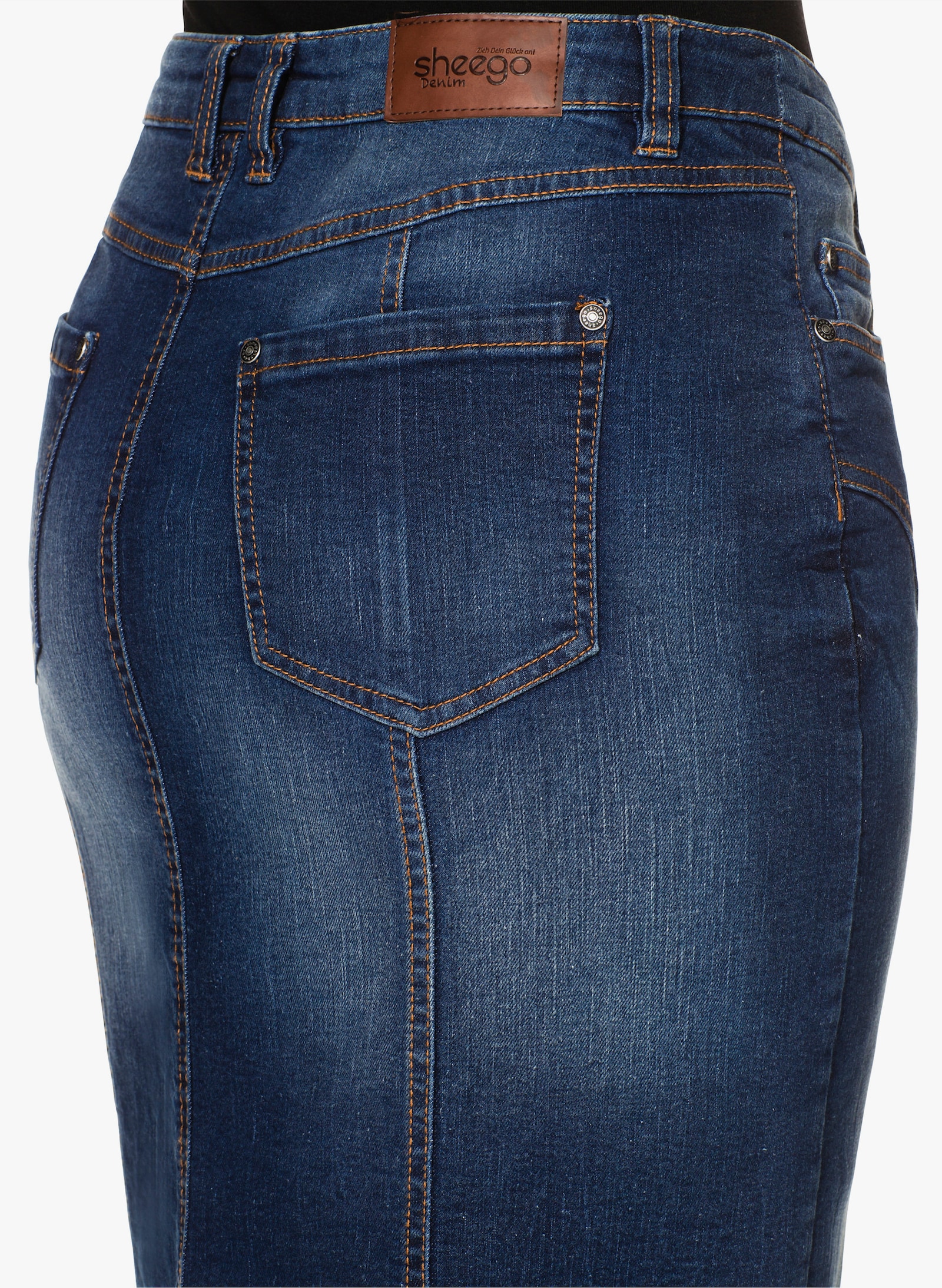 sheego Jeansrock mit Teilungsnähten - dark blue denim