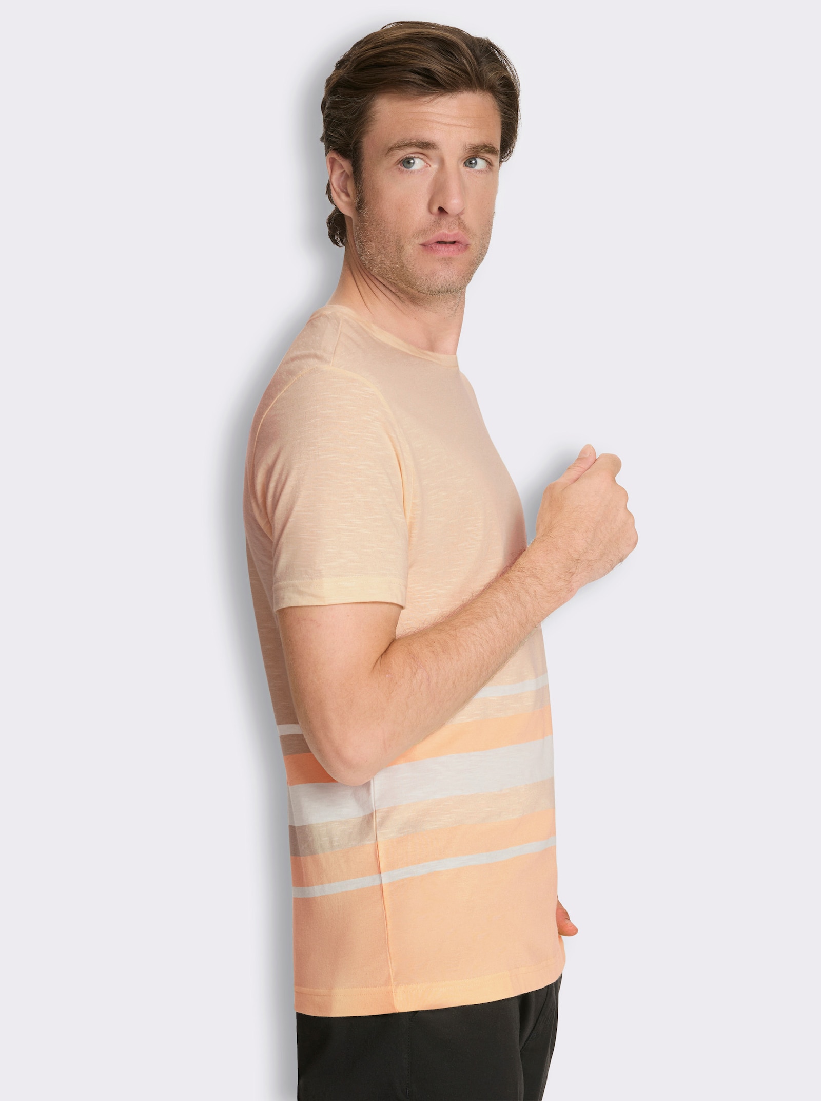 Kurzarmshirt mit garngefärbtem Muster - apricot
