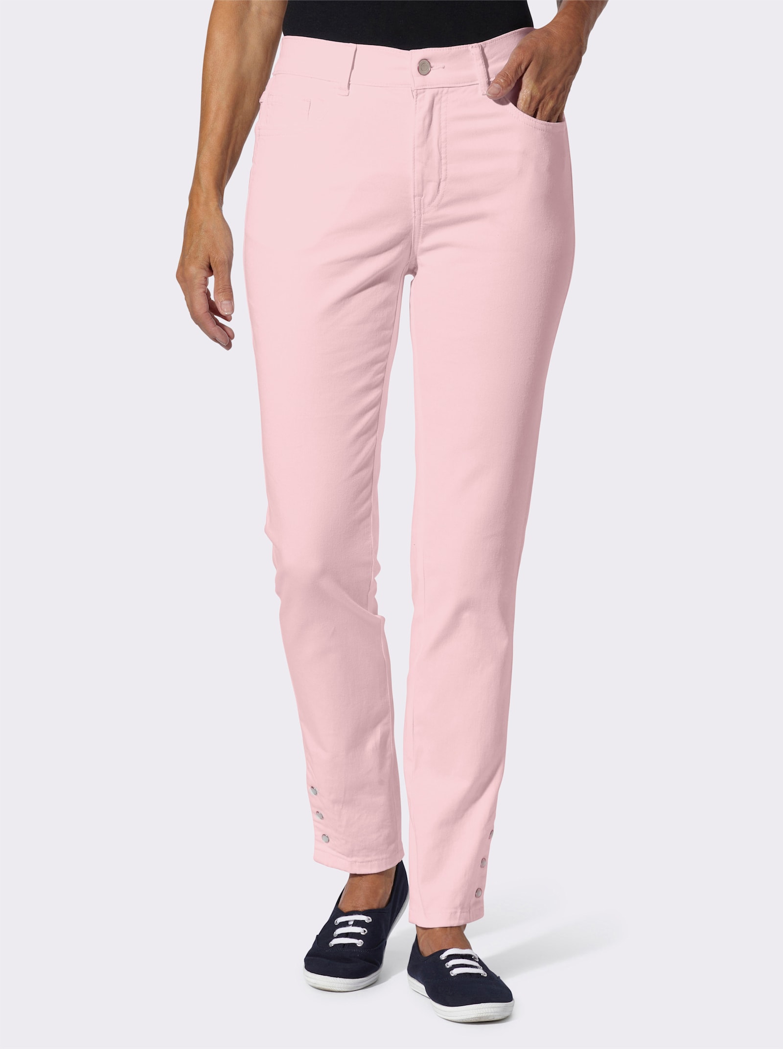 Jeans in verkürzter Form, Dehnbund - hellrosé