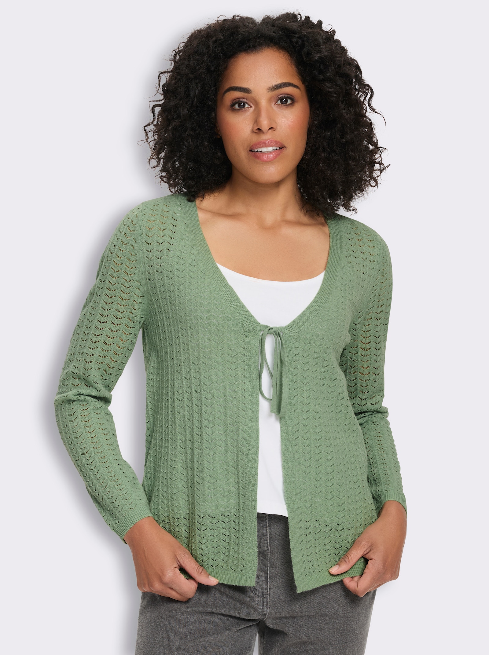 Strickjacke mit Ajour-Muster - eucalyptus