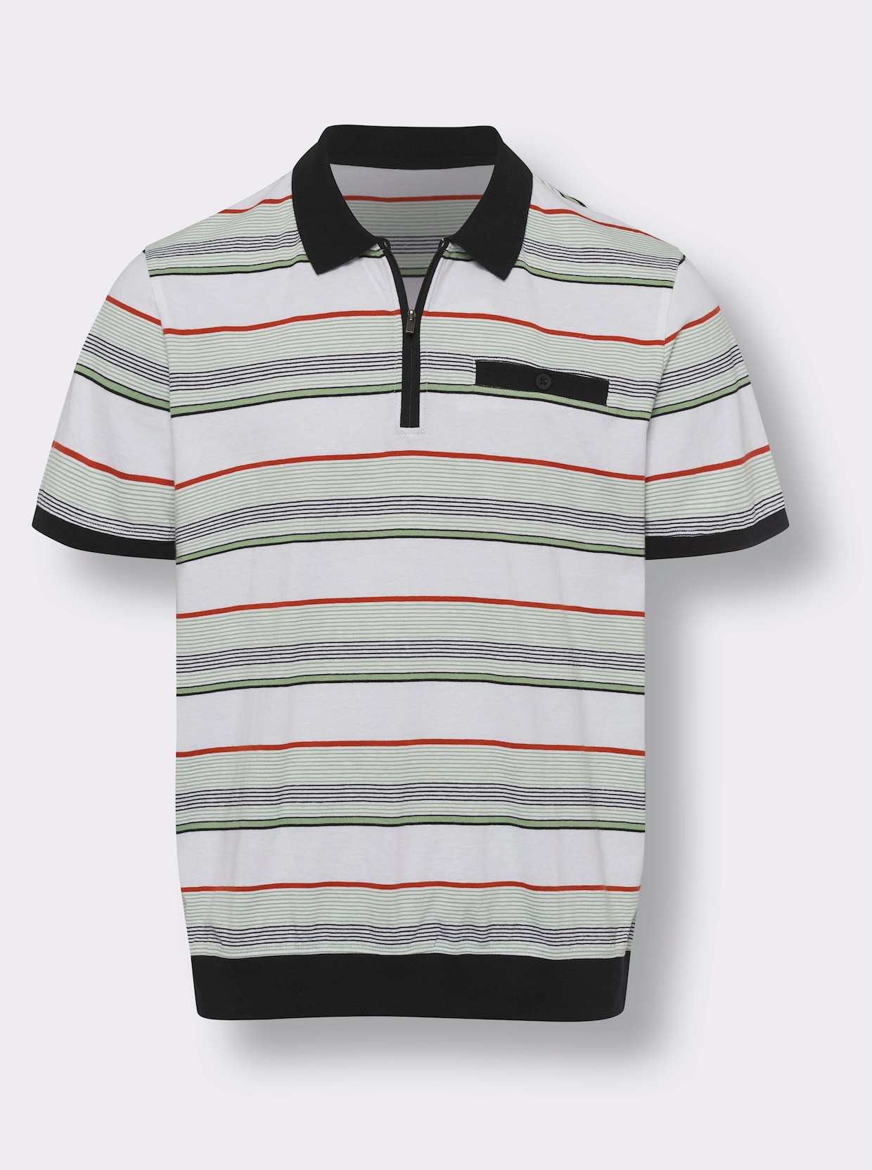 Poloshirt met korte mouwen - zwart-eucalyptus-gestreept