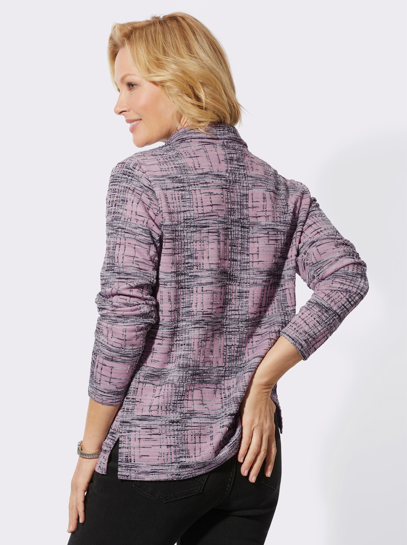 Poloshirt van warm materiaal - mauve/steengrijs gedessineerd