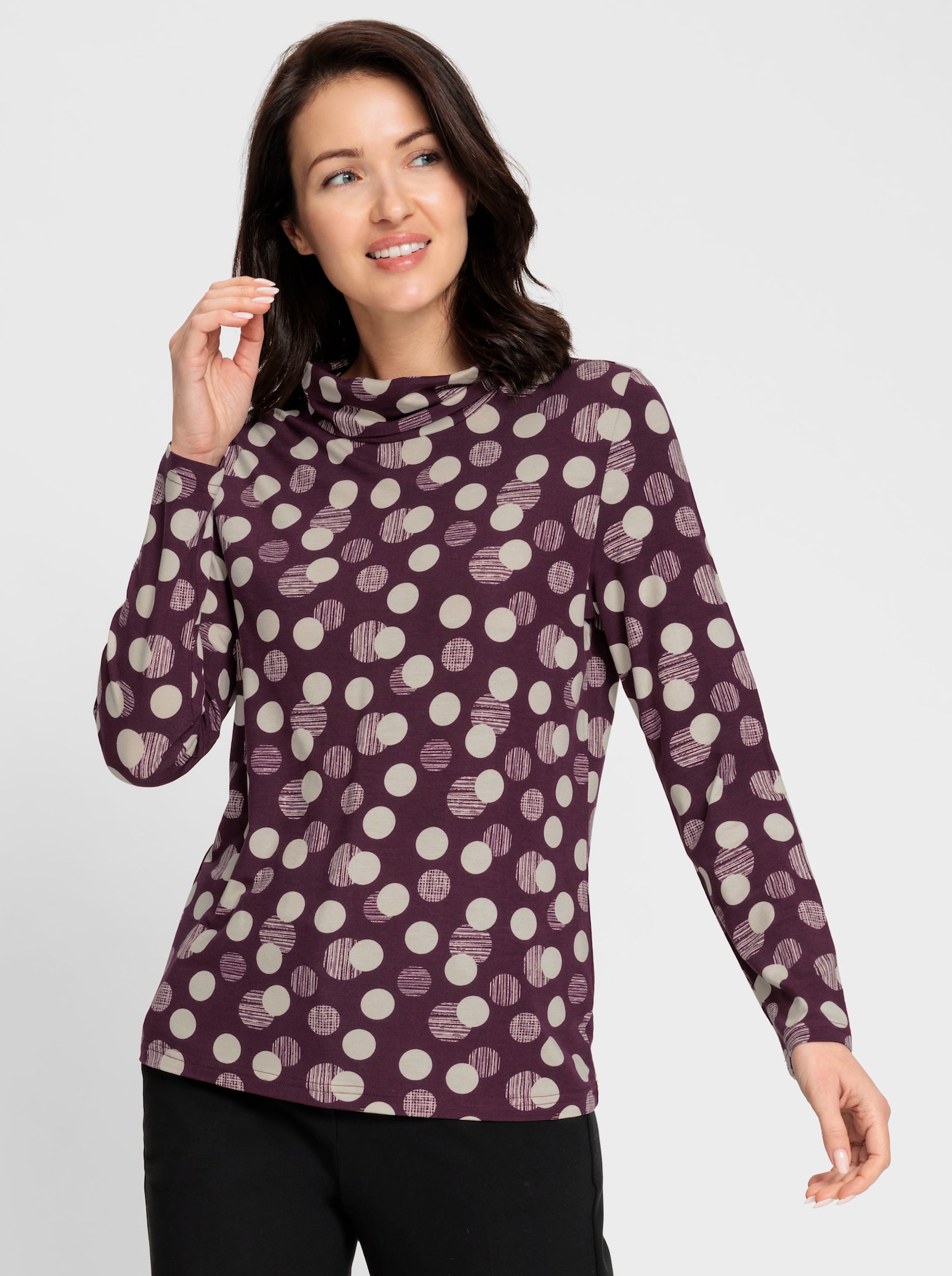 Rollkragenshirt mit Punkte-Druckdessin - burgund-champagner-bedruckt