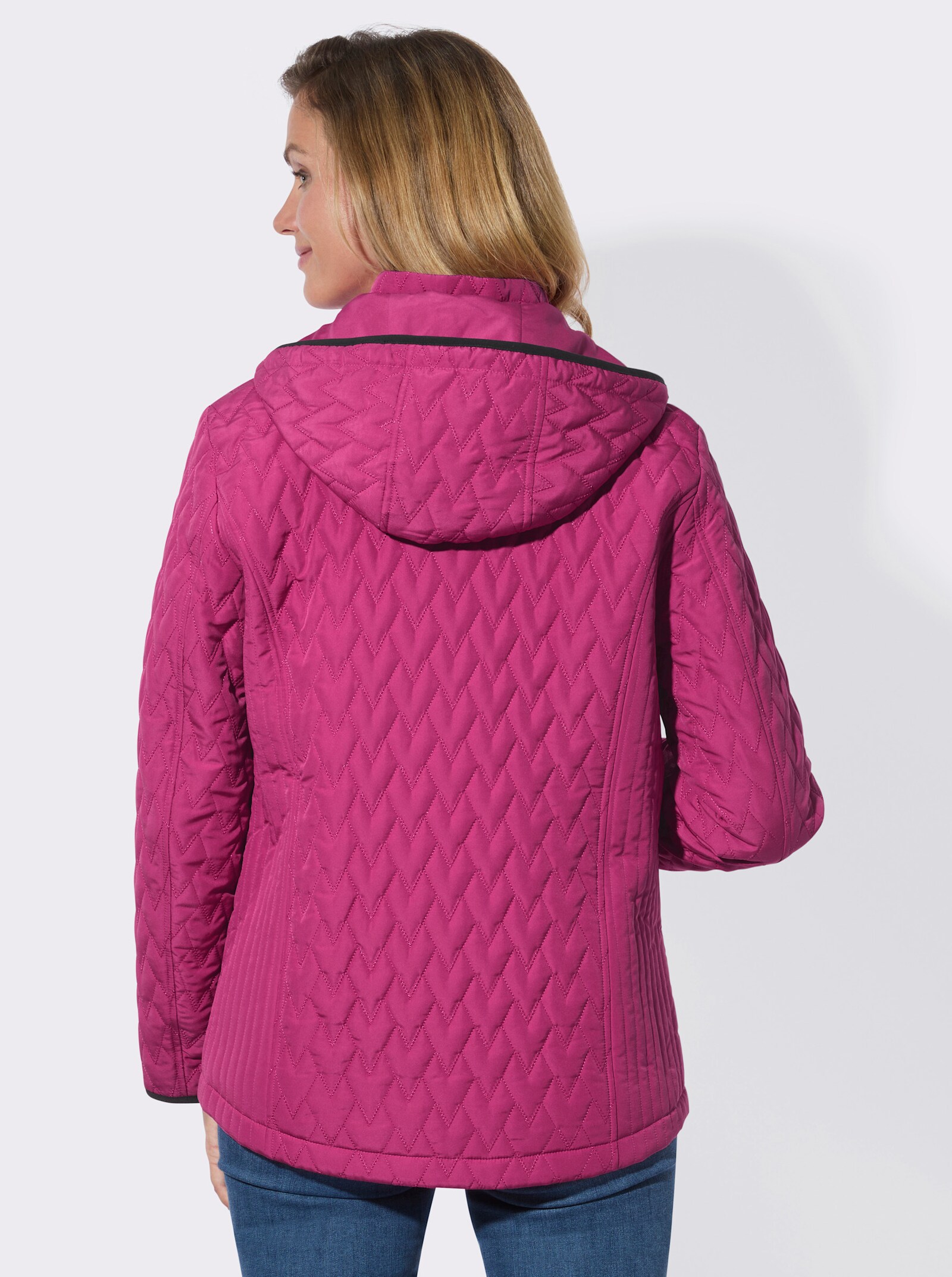 Steppjacke mit Kapuze und Stehkragen - fuchsia