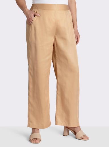sheego Comfortbroek met smokband achter - camel