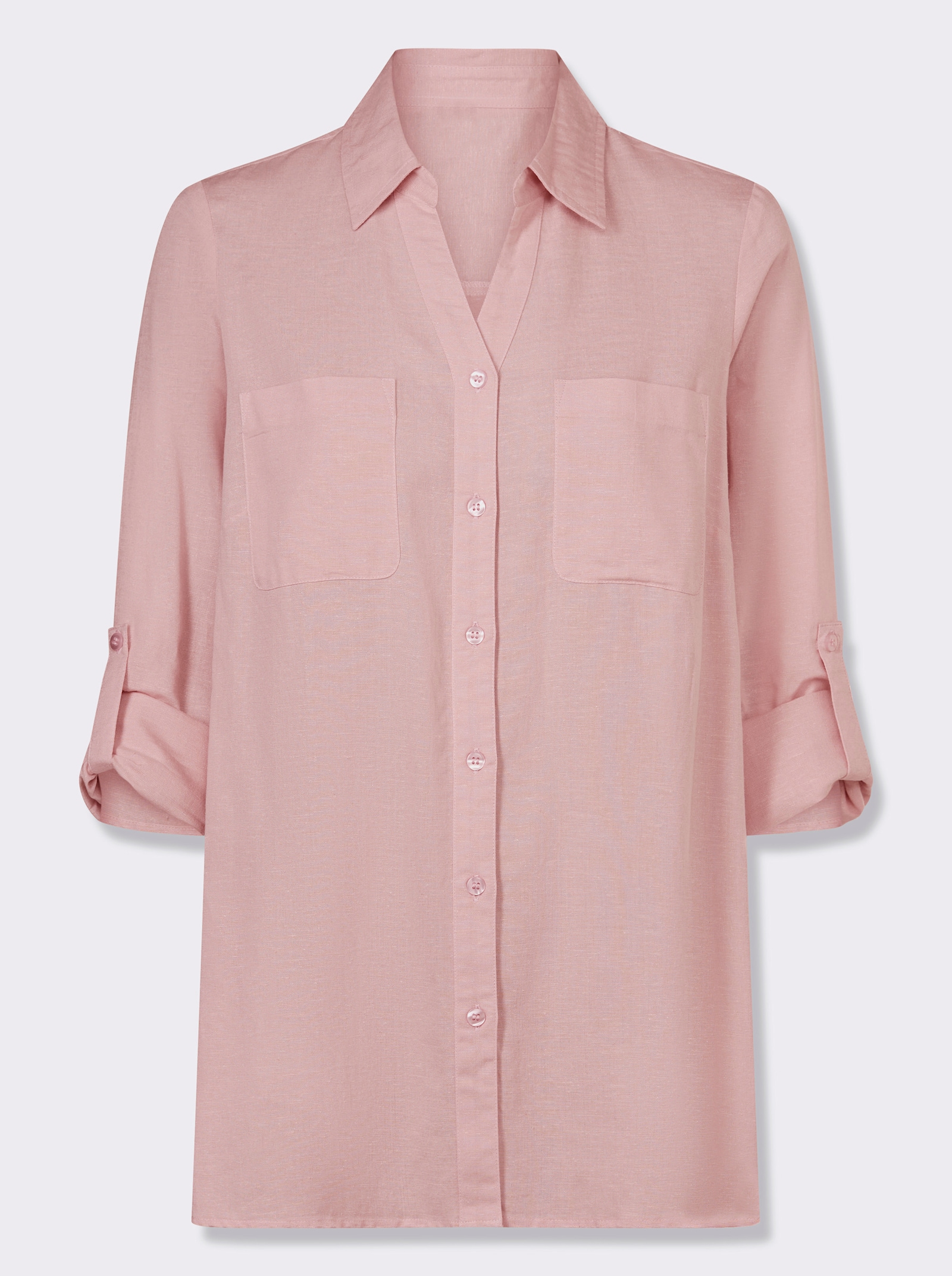 Longbluse mit Brusttaschen - hortensie