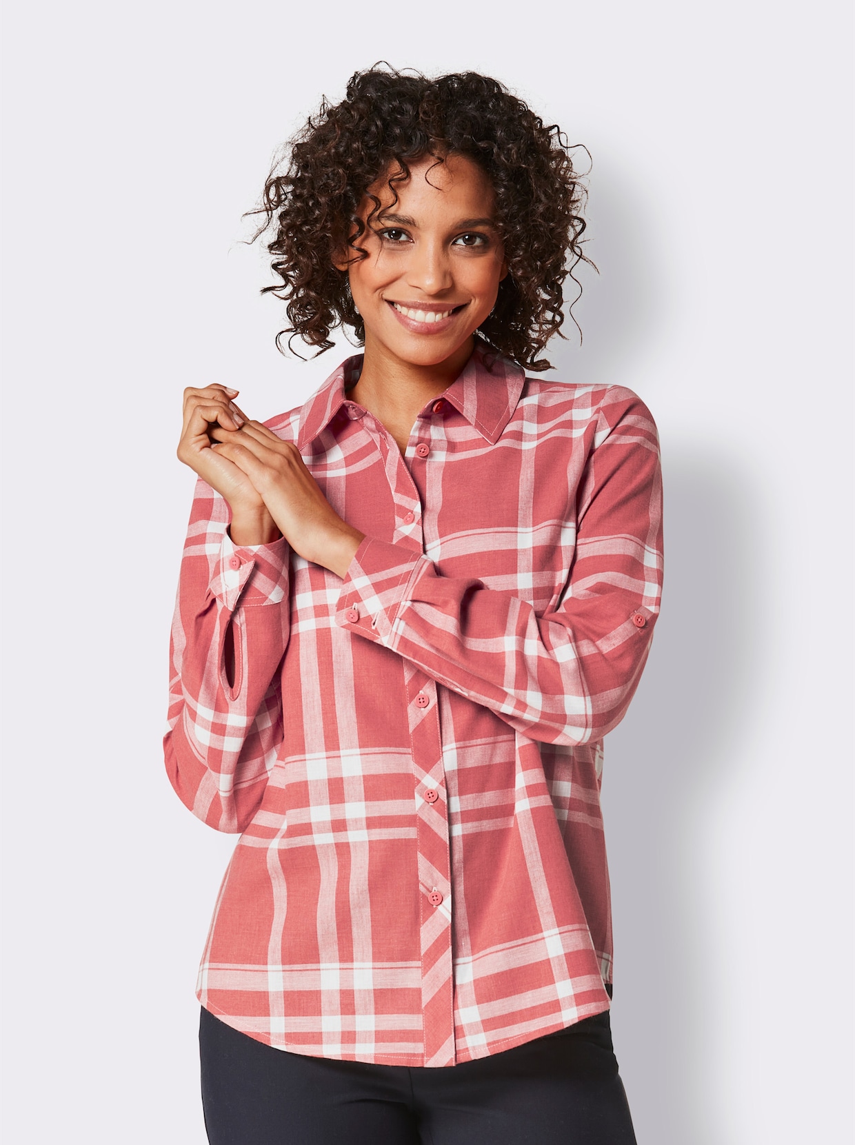 CREATION L PREMIUM Baumwollbluse - grapefruit-ecru-kariert