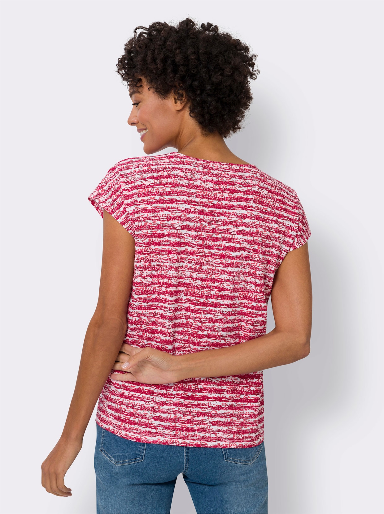 Shirt met korte mouwen - rood/ecru gestreept
