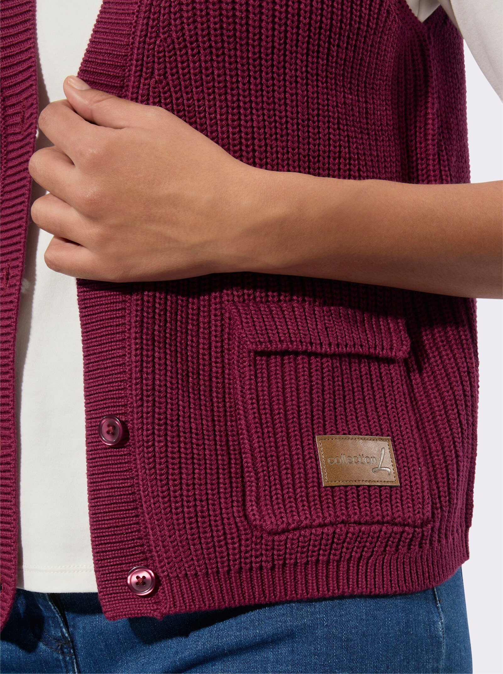 Strickweste mit Ripp-Abschlüssen - bordeaux