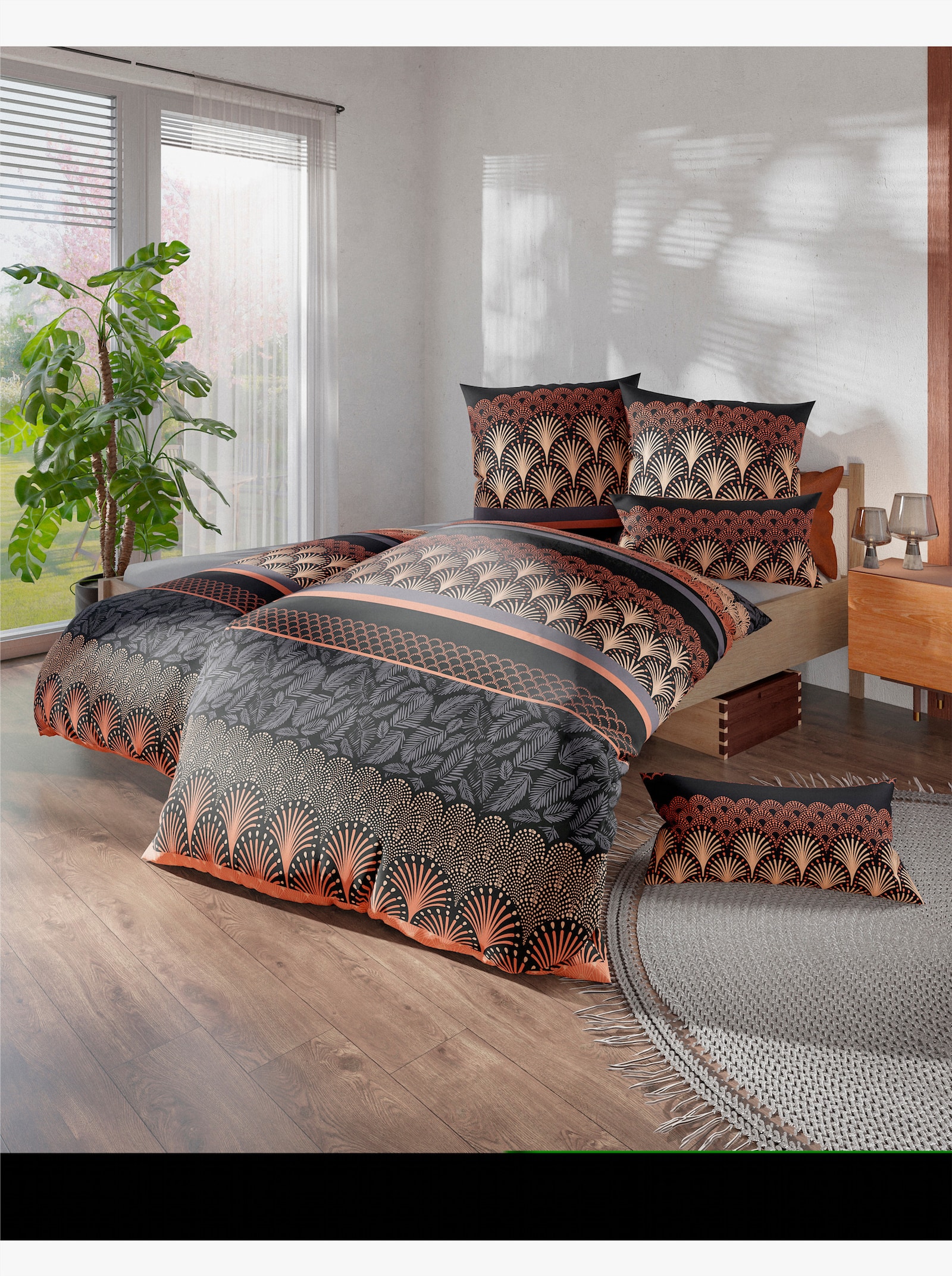 wäschepur Linge de lit - anthracite-papaye imprimé