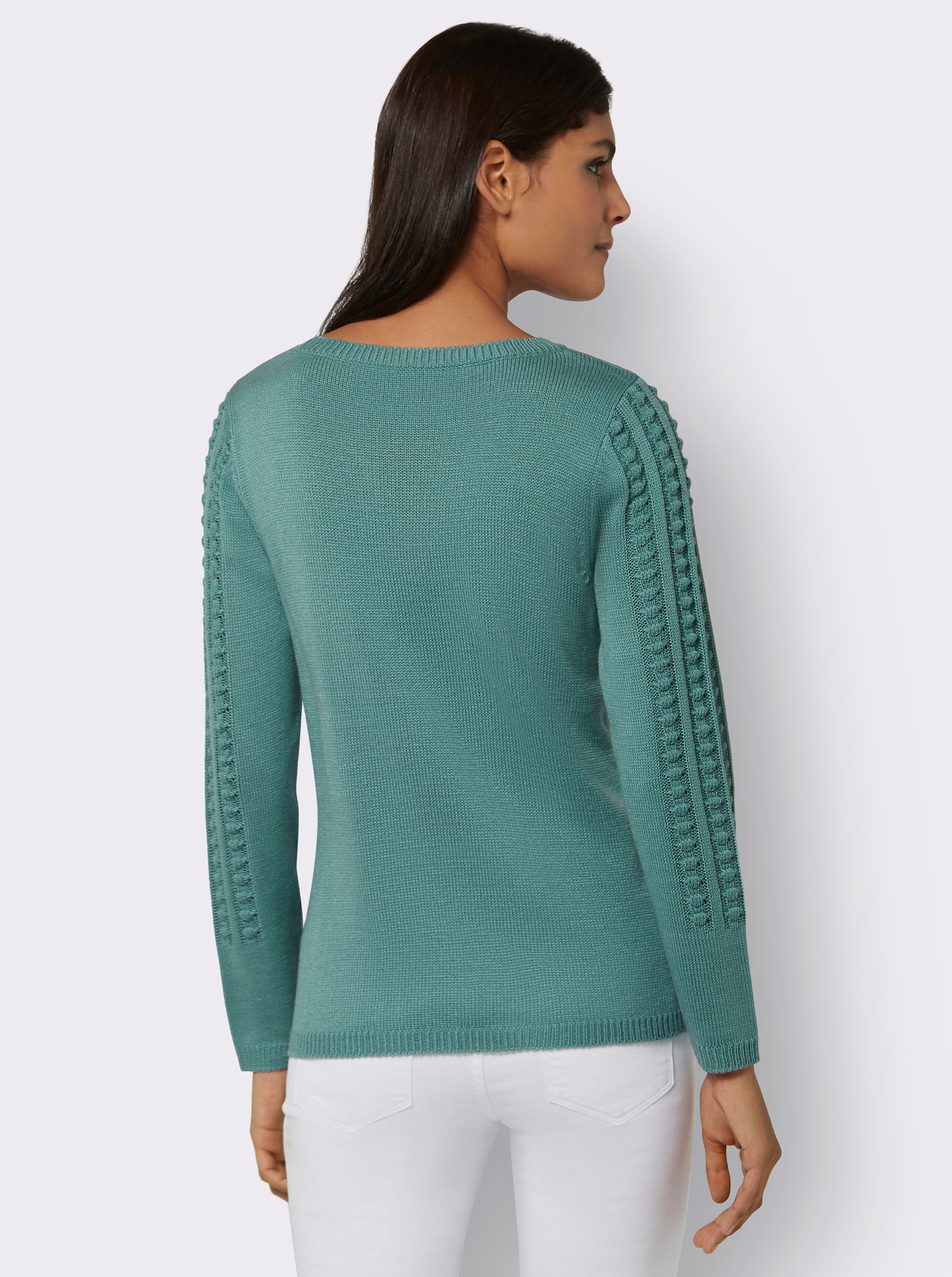 Langarm-Pullover mit 3D-Strickmuster - salbei