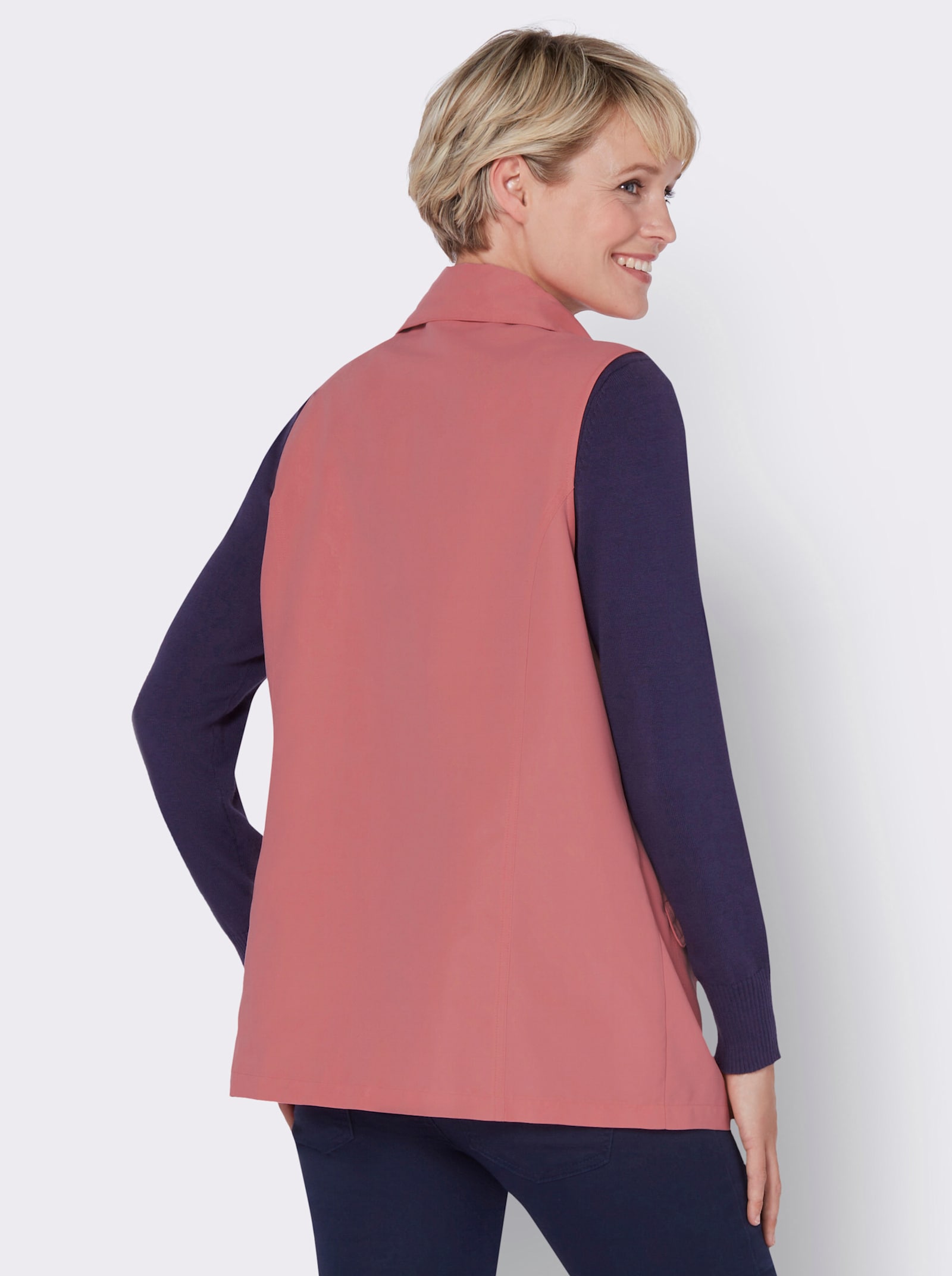 Lange bodywarmer van microgaren - flamingo