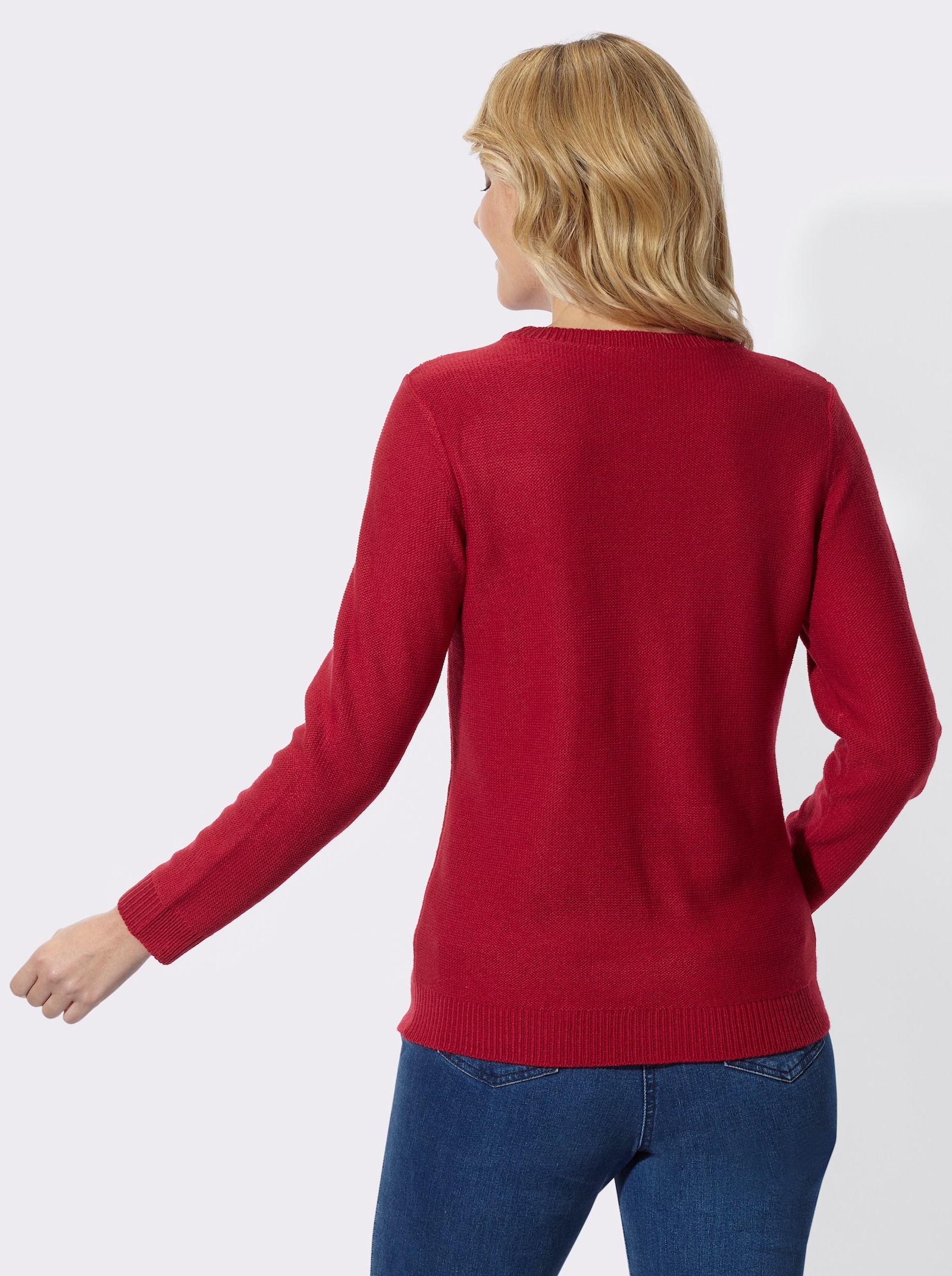 Langarm-Pullover mit Ringelmuster - rot-ecru