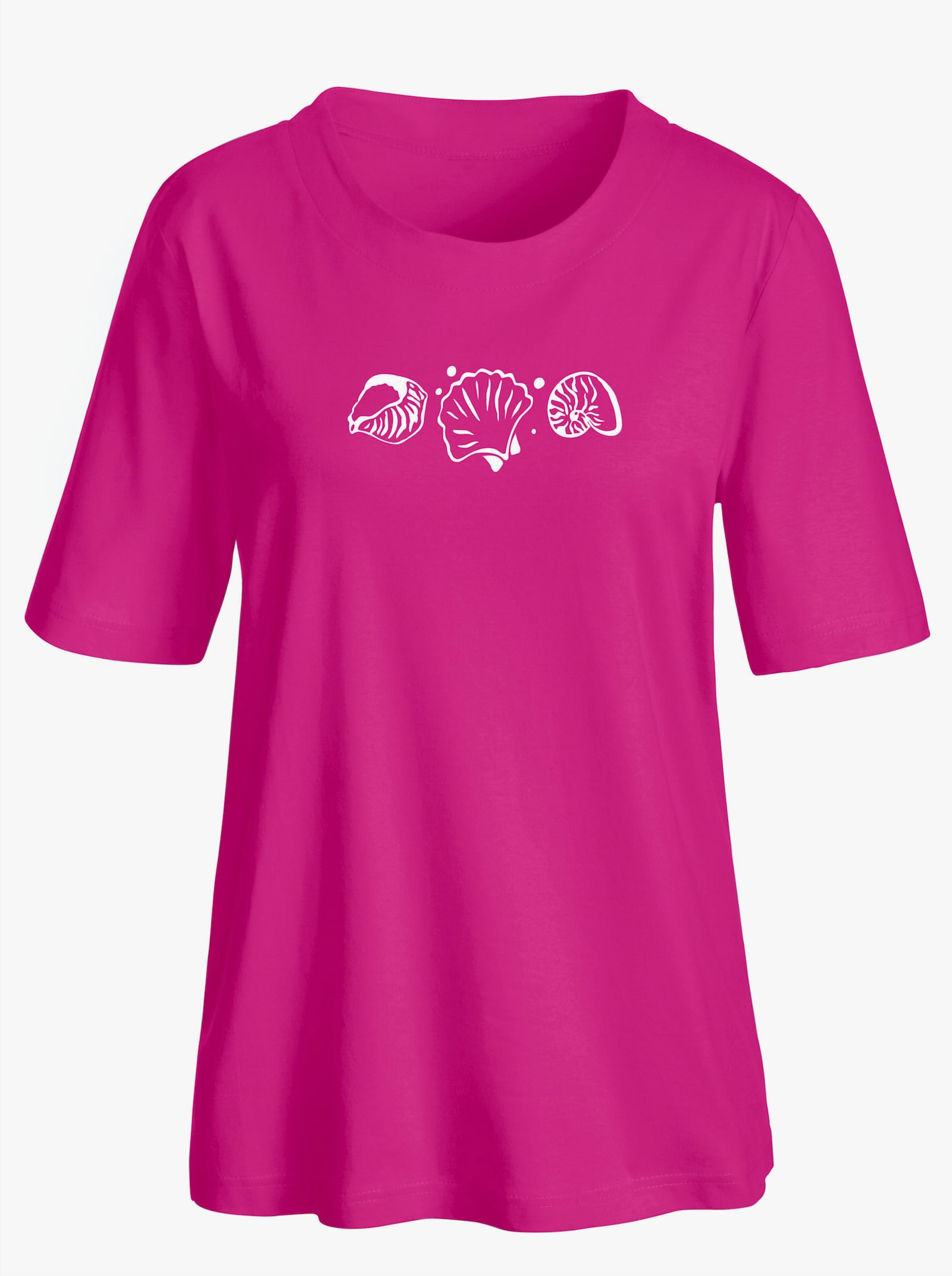 Kurzarmshirt mit Muschel-Druck - fuchsia