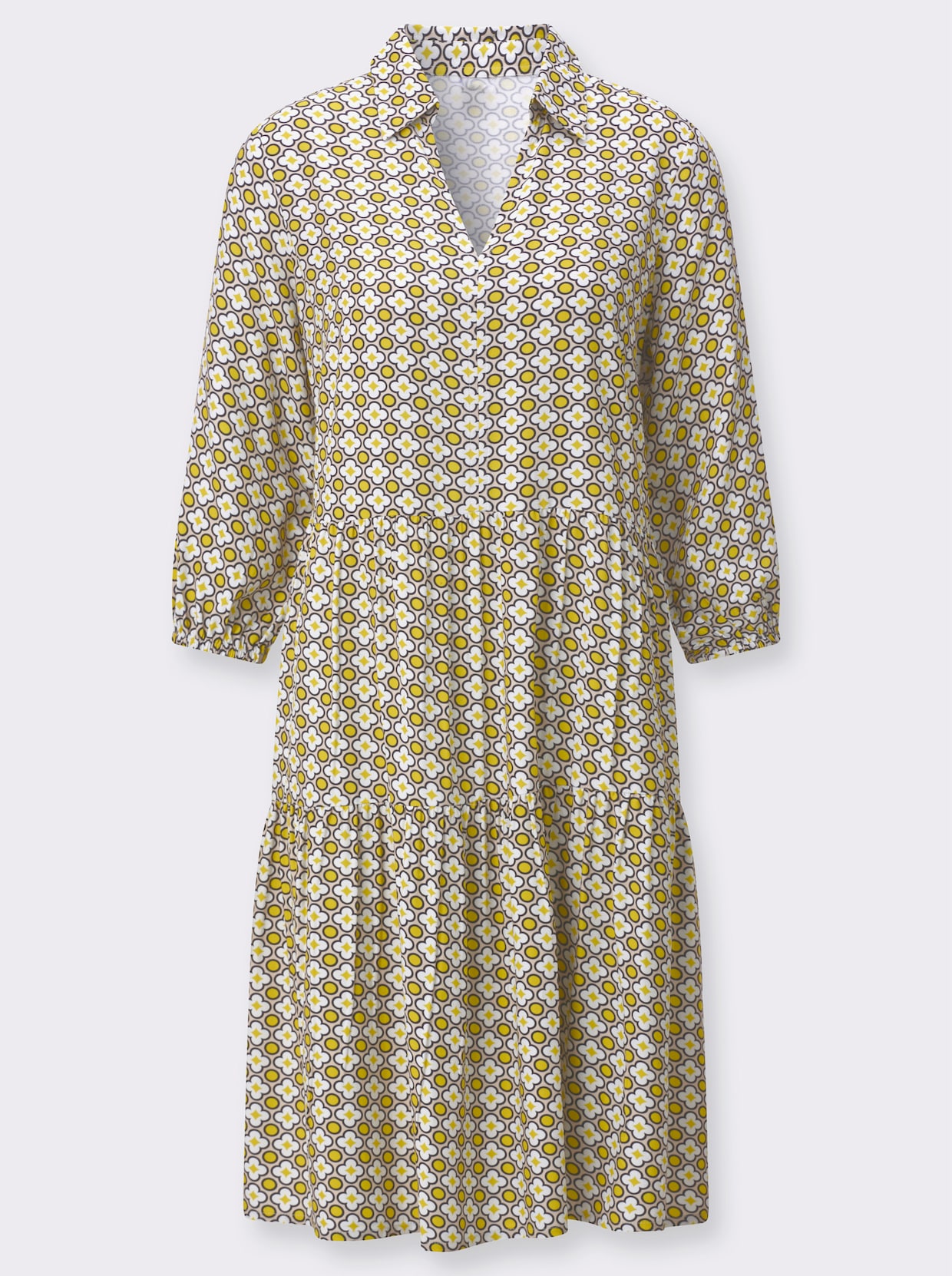 Stufenkleid - sand-limone-bedruckt