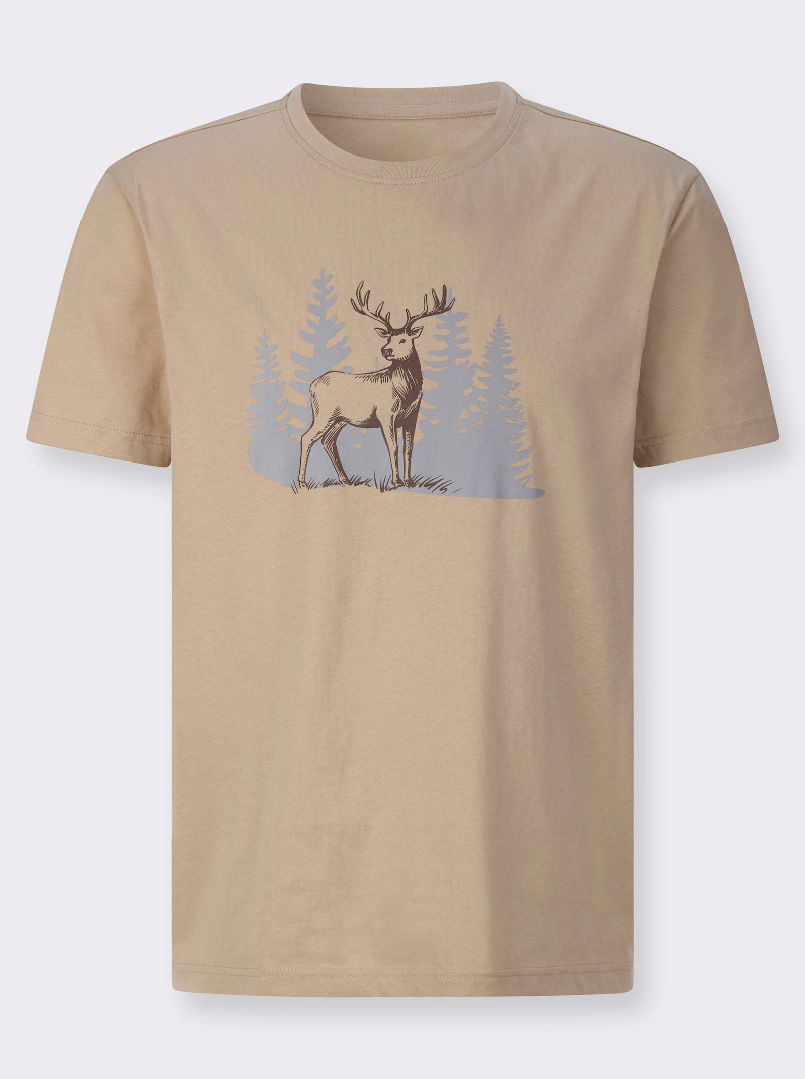 Shirt met korte mouwen en op dessin geplaatste hertenprint - beige