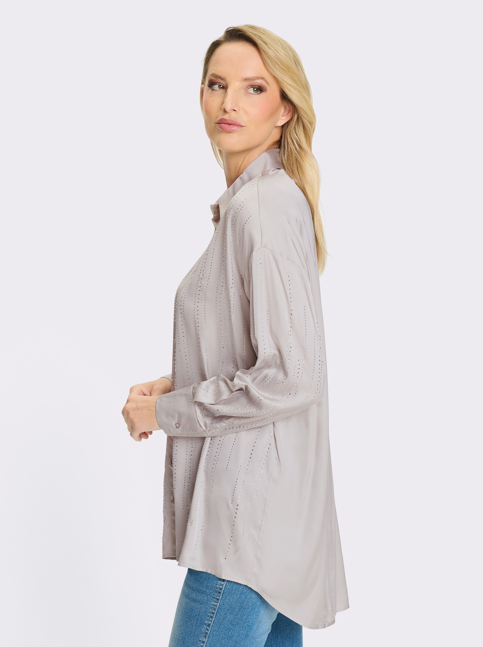 heine Longbluse mit Ziersteinen - hellgrau