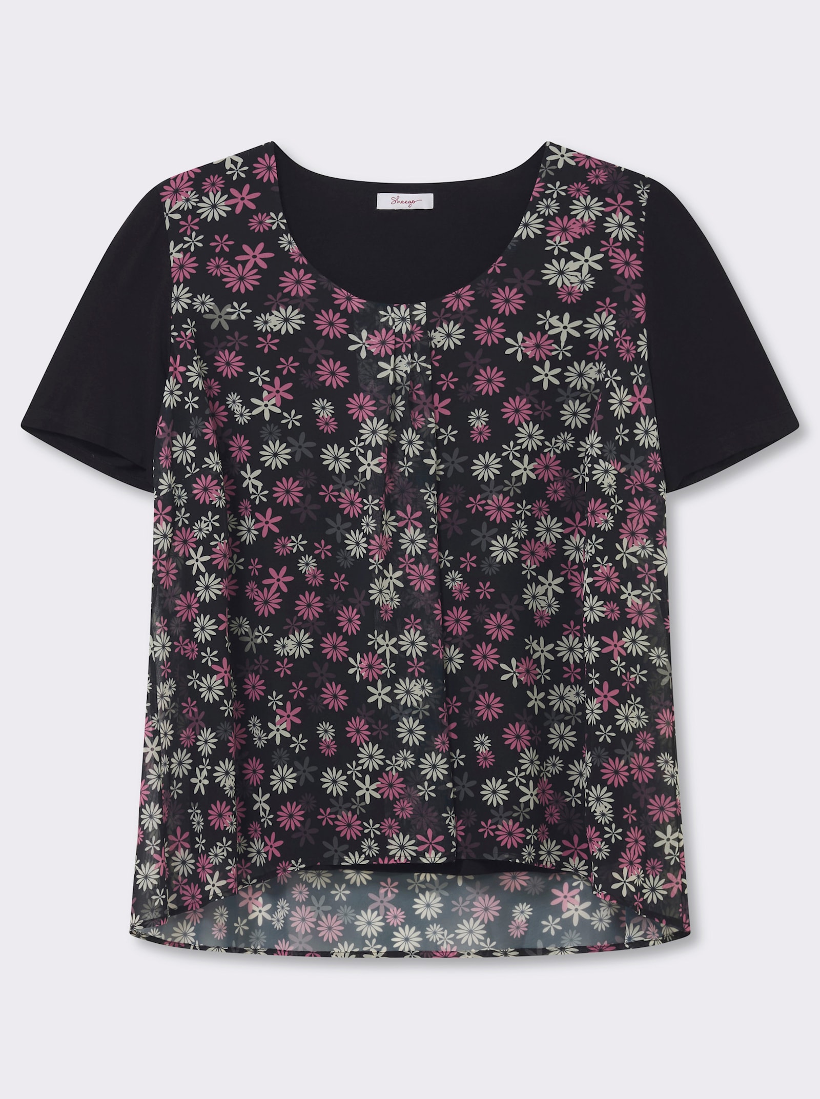 sheego Tunika im Lagenlook, mit Chiffon-Body - schwarz-altrosa-bedruckt