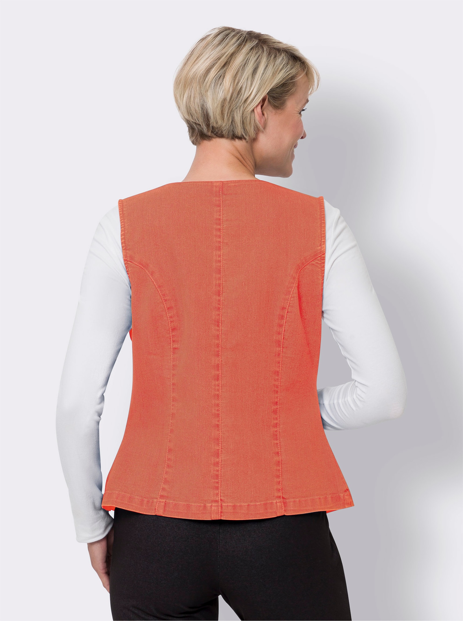 Jeansgilet in verkort model - papaya
