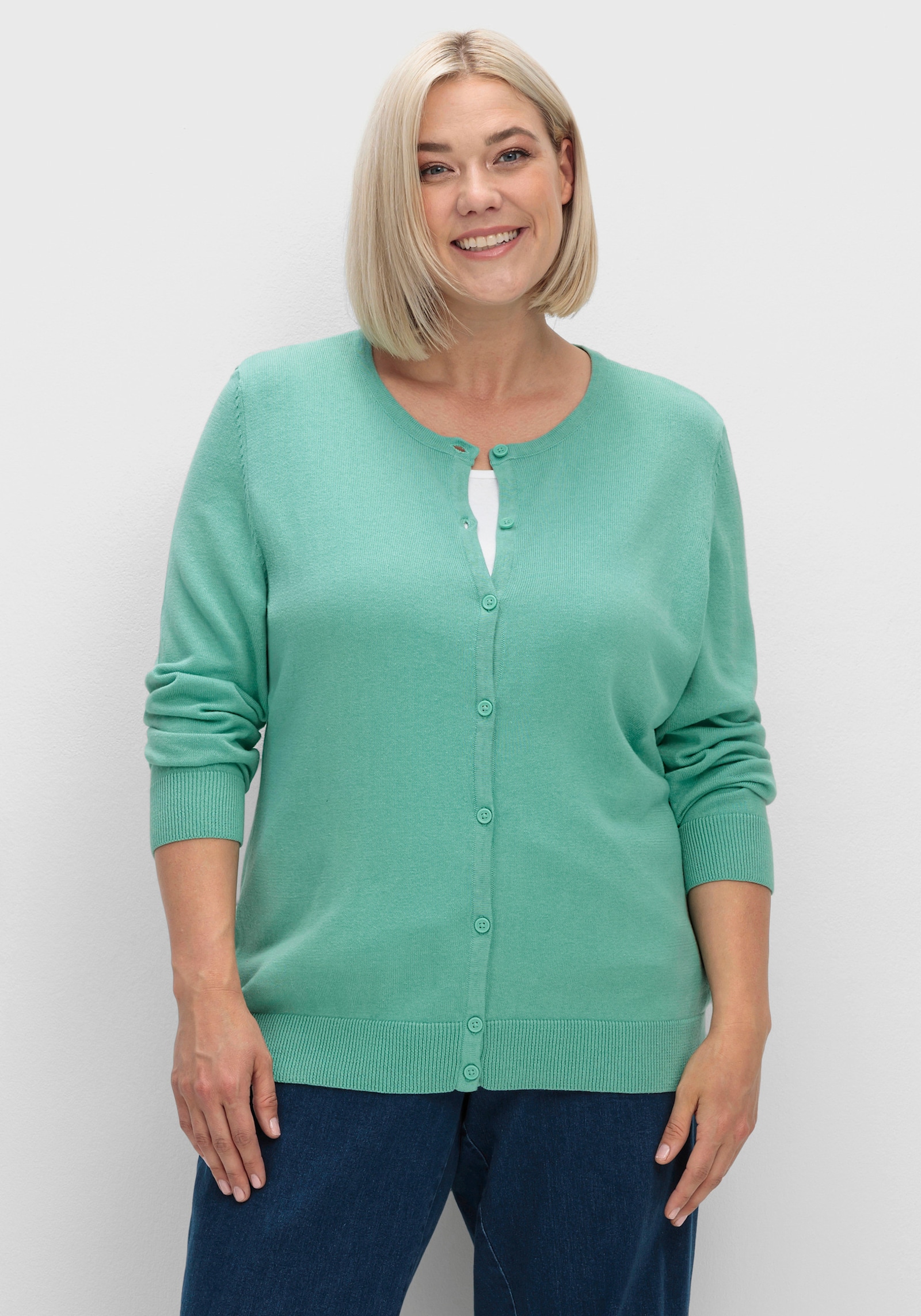 Strickjacke aus reiner Baumwolle - salbei