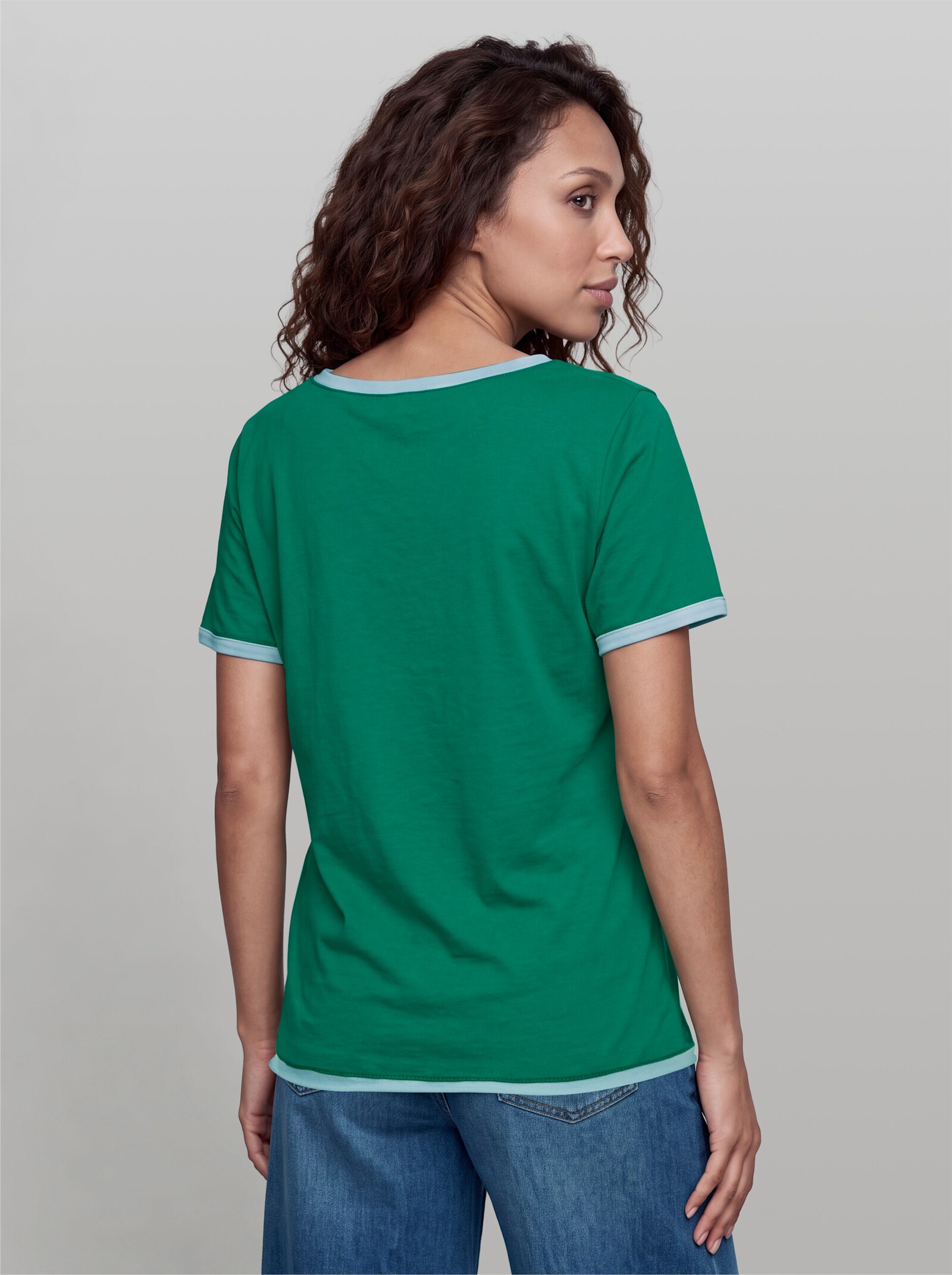 heine Kurzarmshirt mit Rollkanten - grün-hellblau