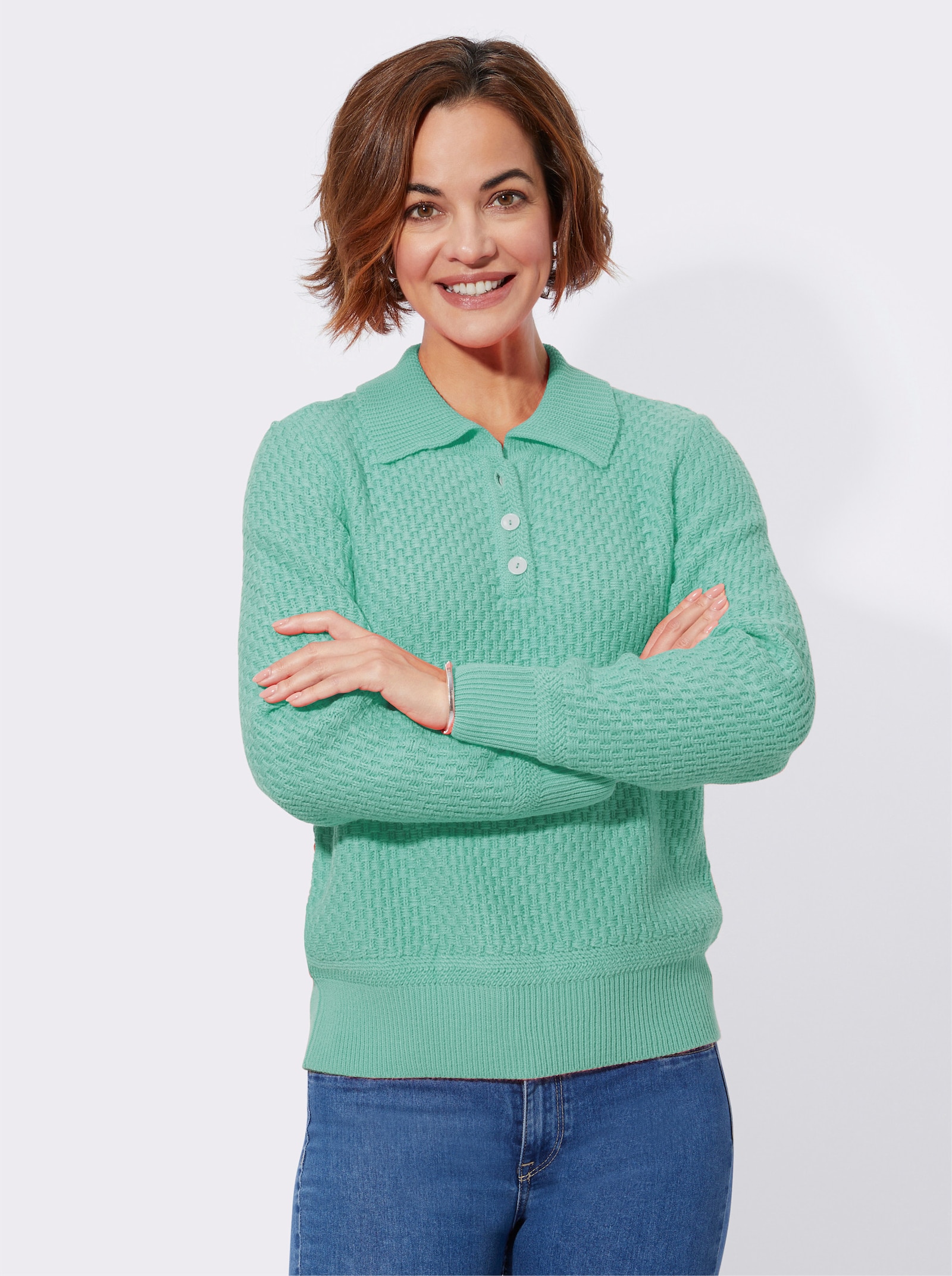 Polopullover mit Strickstruktur - türkis