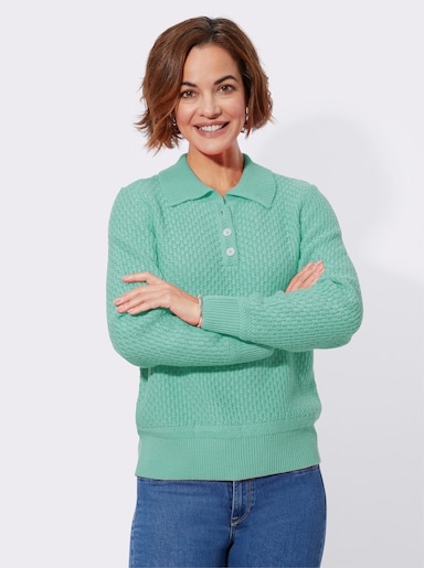 Polopullover mit Strickstruktur - türkis