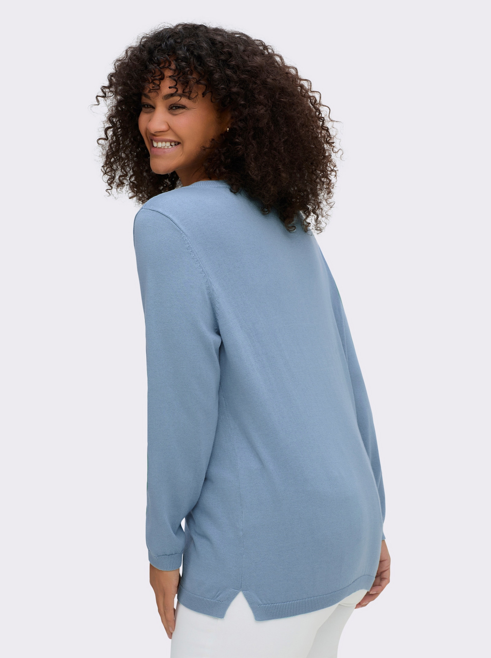 V-Ausschnitt-Pullover mit Biesen vorne - eisblau