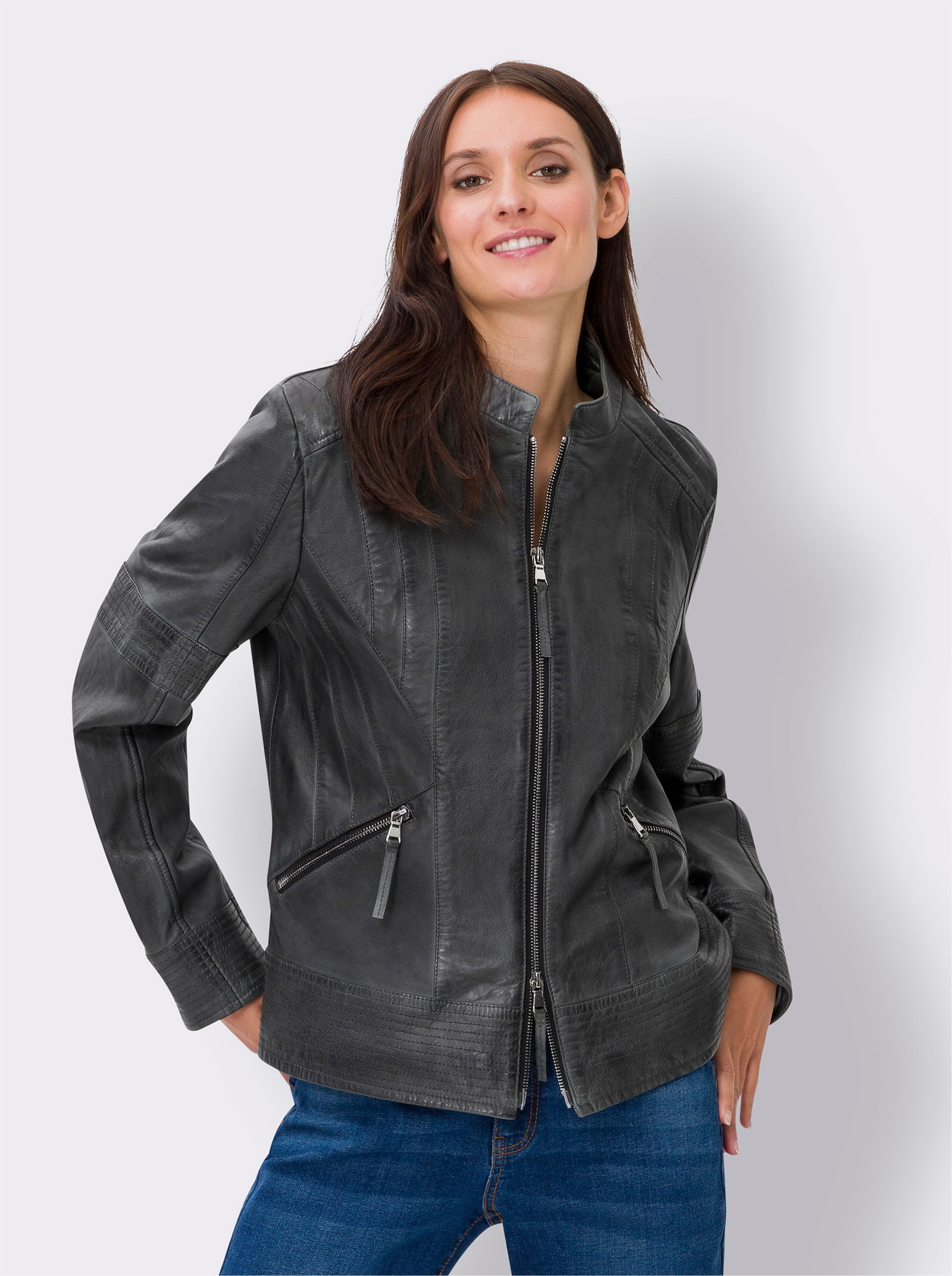 heine Lederjacke mit 2-Wege-Reissverschluss - marine