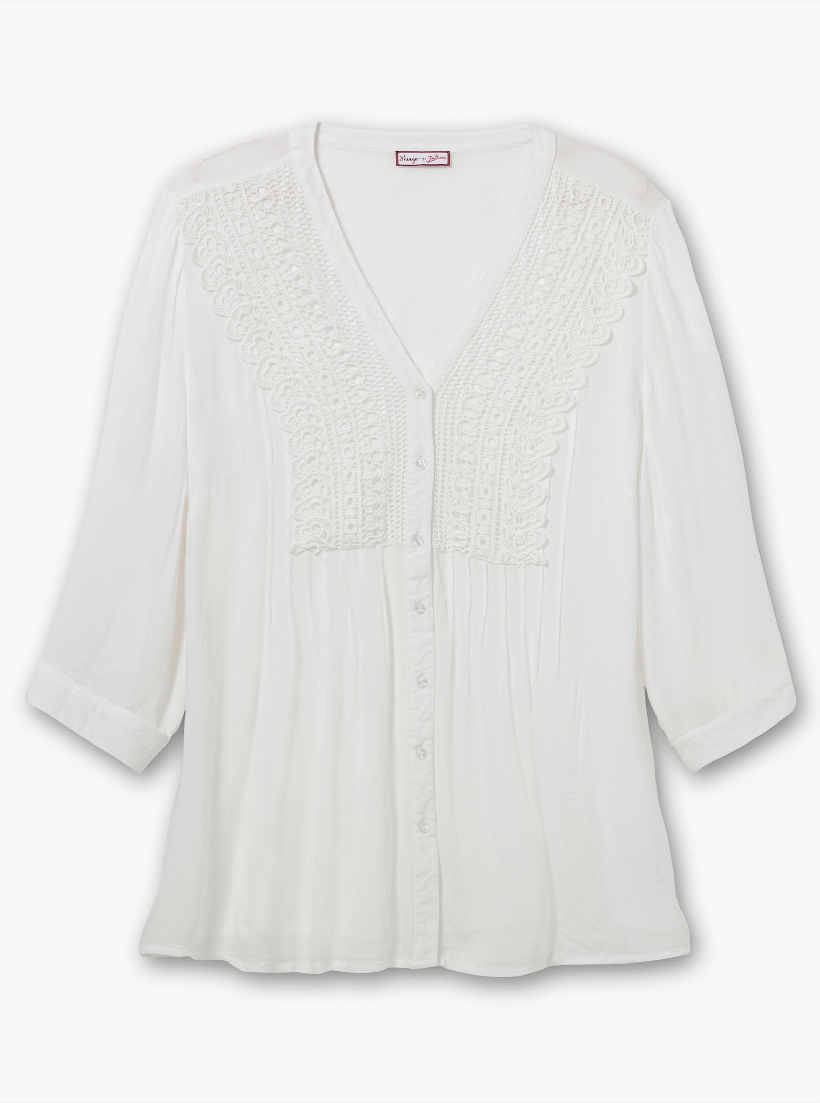 sheego by Joe Browns Crêpebluse mit Biesen und Häkelspitze - weiß