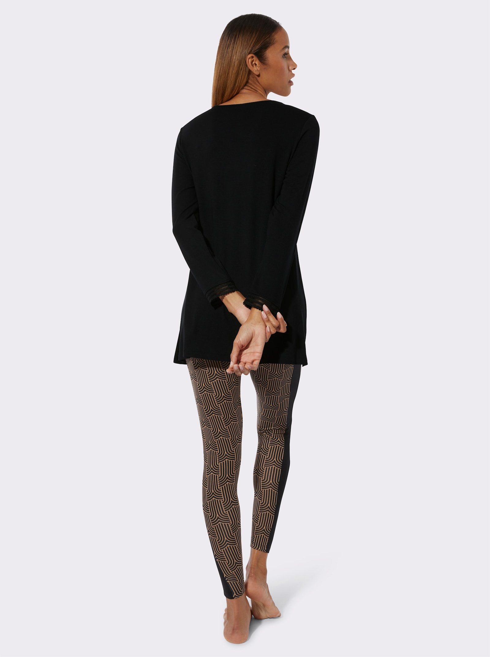 wäschepur Pyjama - zwart/camel bedrukt