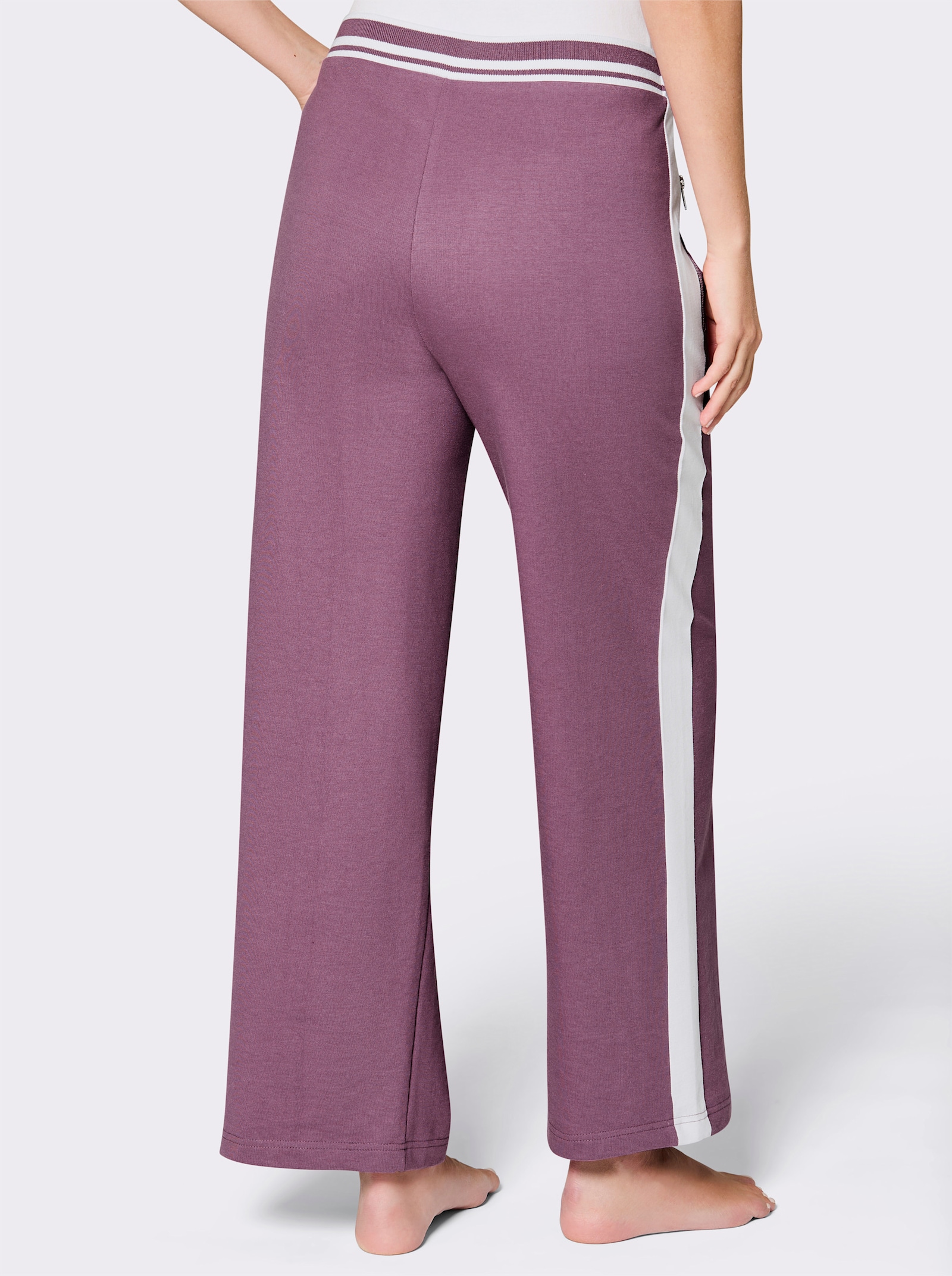 feel good Dehnbund-Hose mit Zippertaschen - violett-weiß