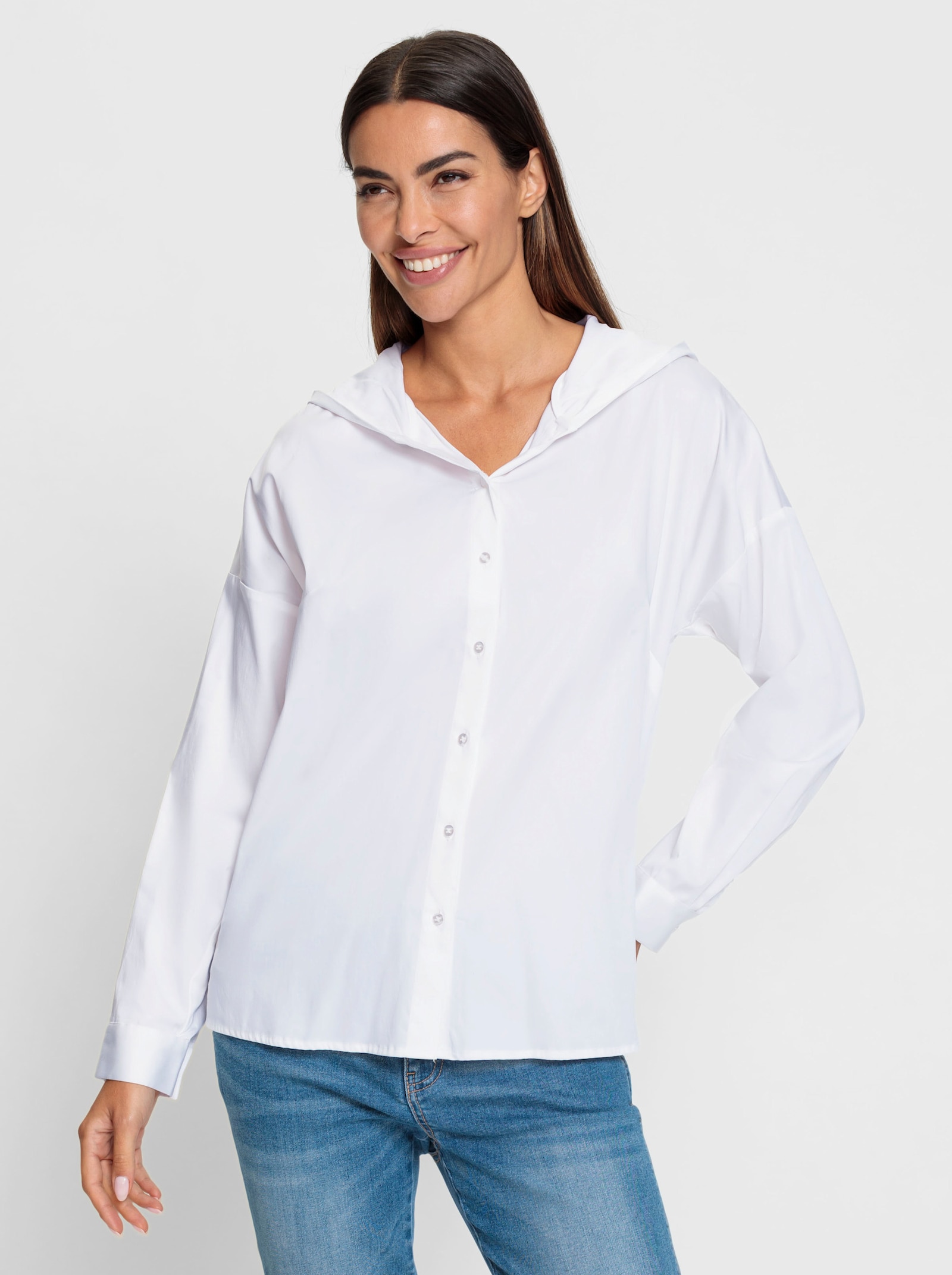 heine Langarmbluse mit Kapuze - weiß