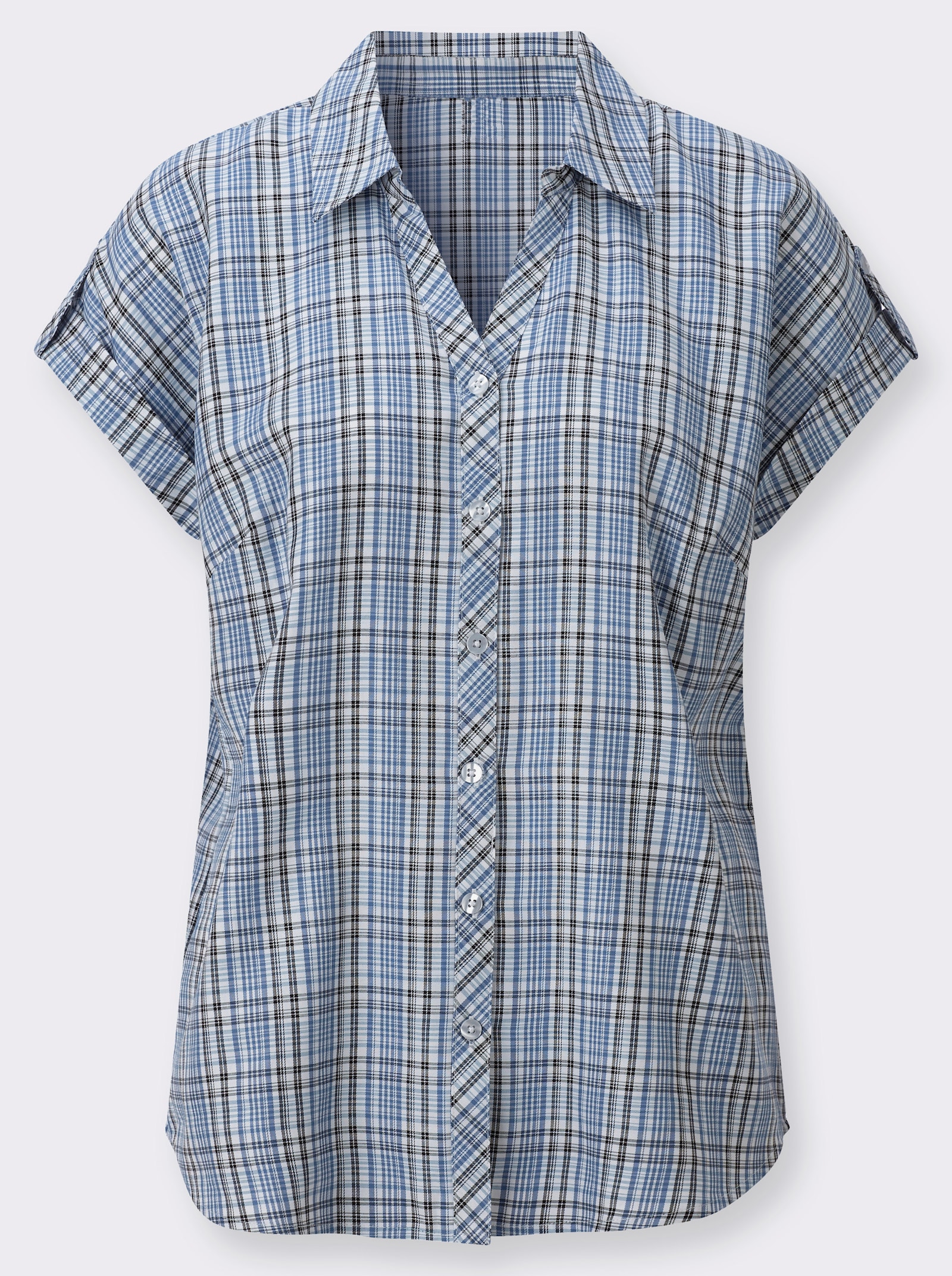 Karobluse mit Hemdkragen - mittelblau-weiß-kariert
