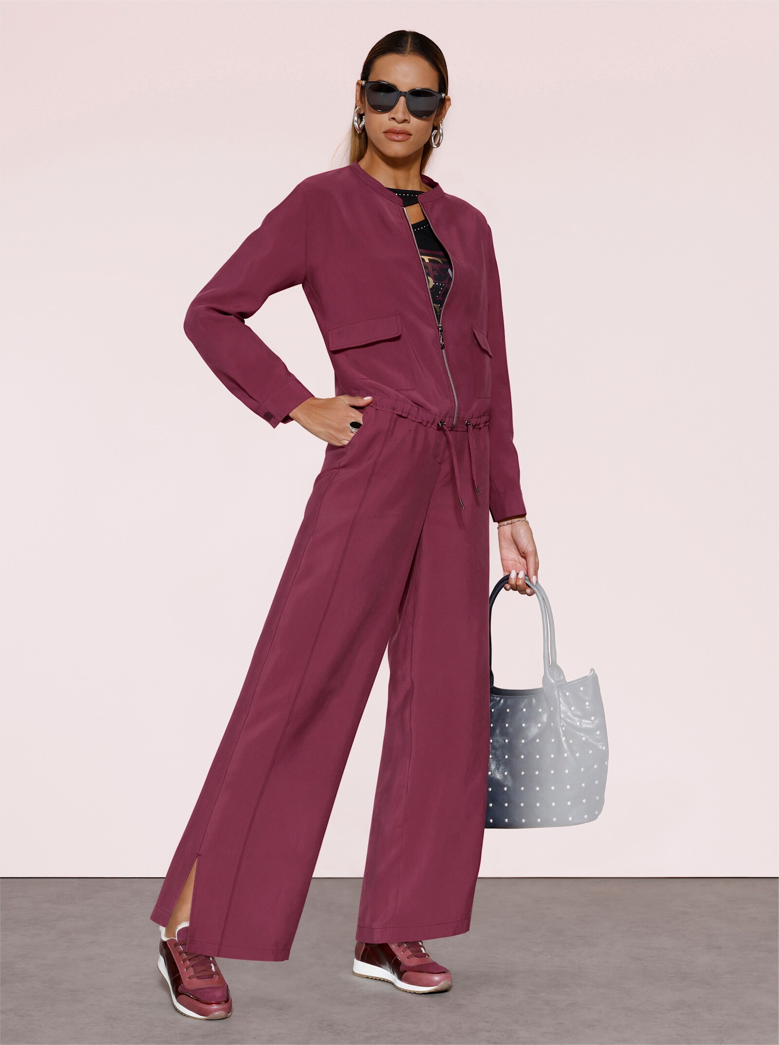 Marlene-Hose mit Schlitz am Saum - bordeaux