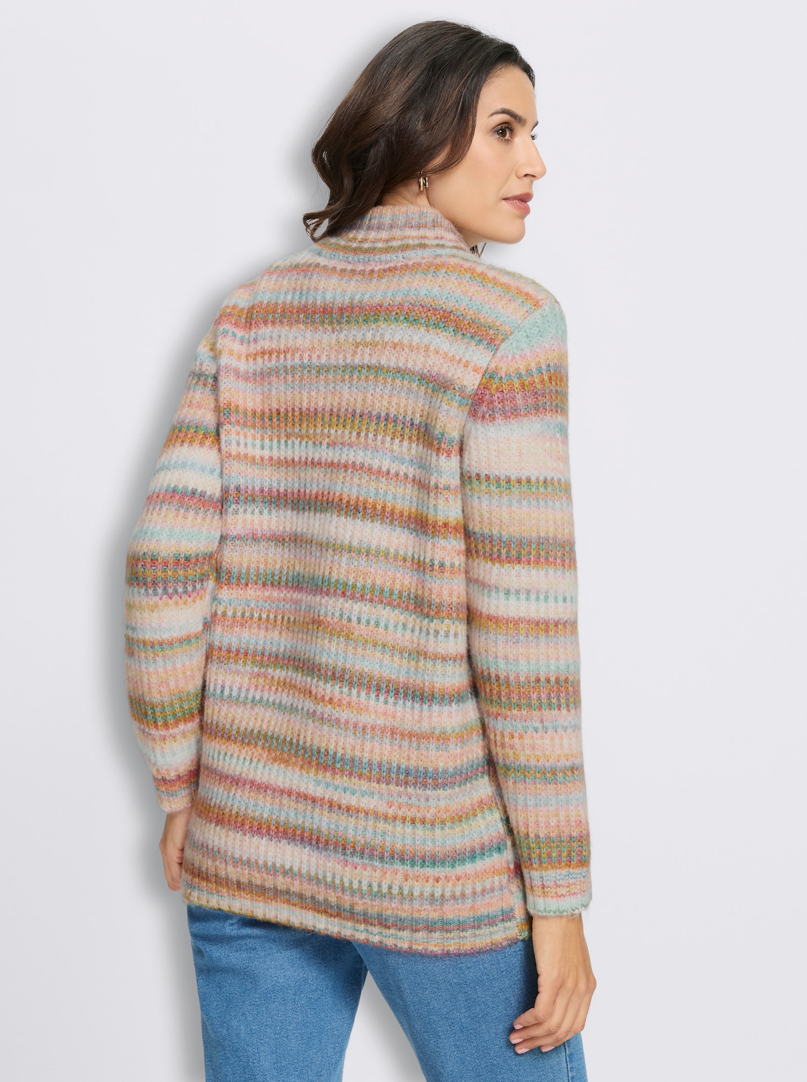 Strickjacke mit Metall-Schmuckknöpfen - rotbraun-gemustert