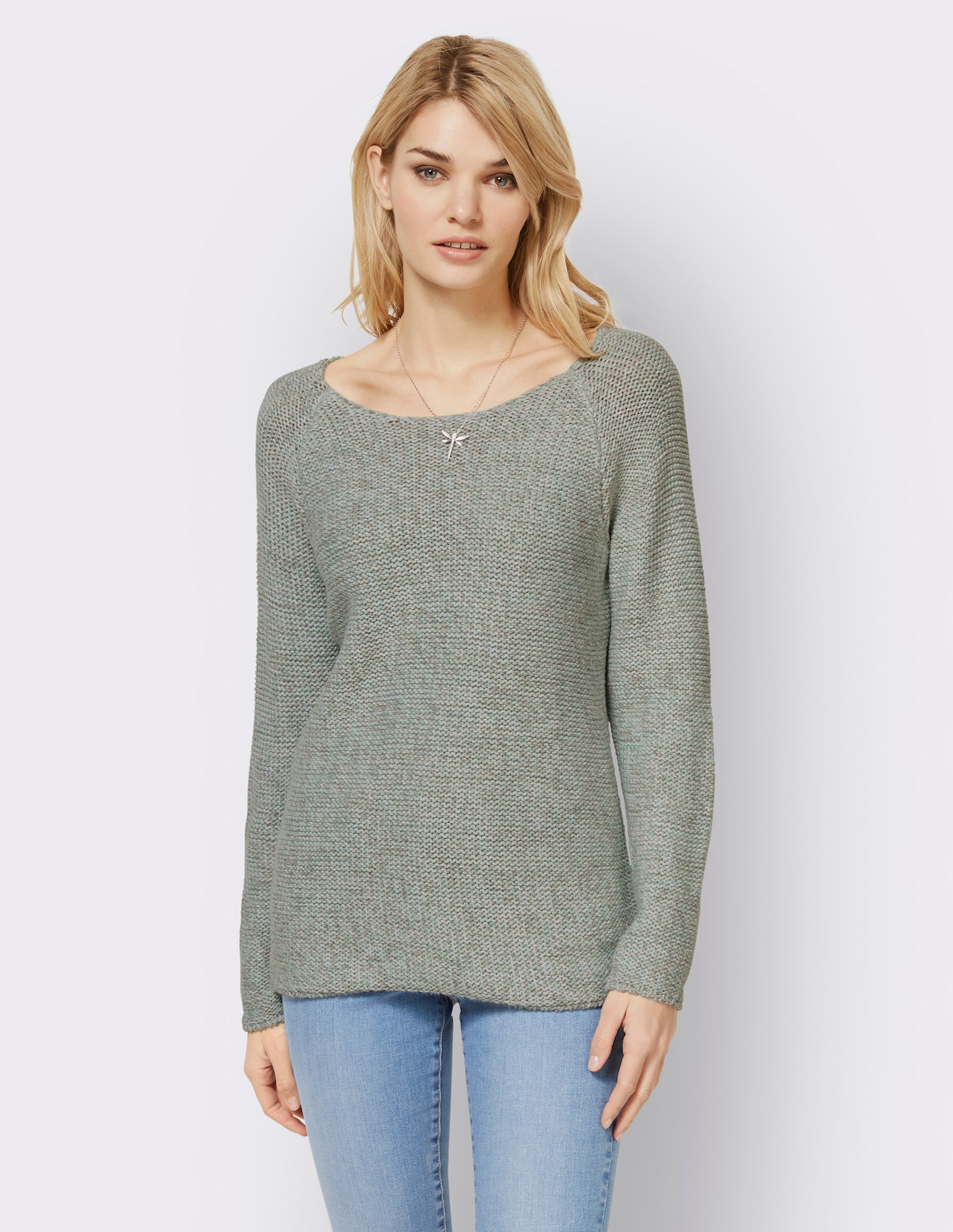 heine Rundhalspullover mit Patches am Ellenbogen - kalkmint-hellgrau-meliert