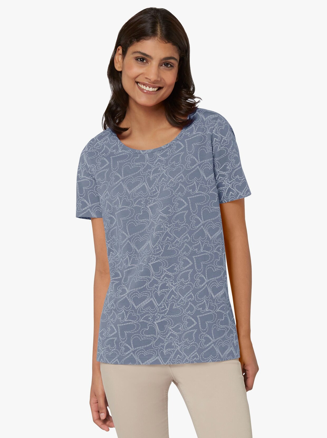 T-Shirt - taubenblau-bedruckt