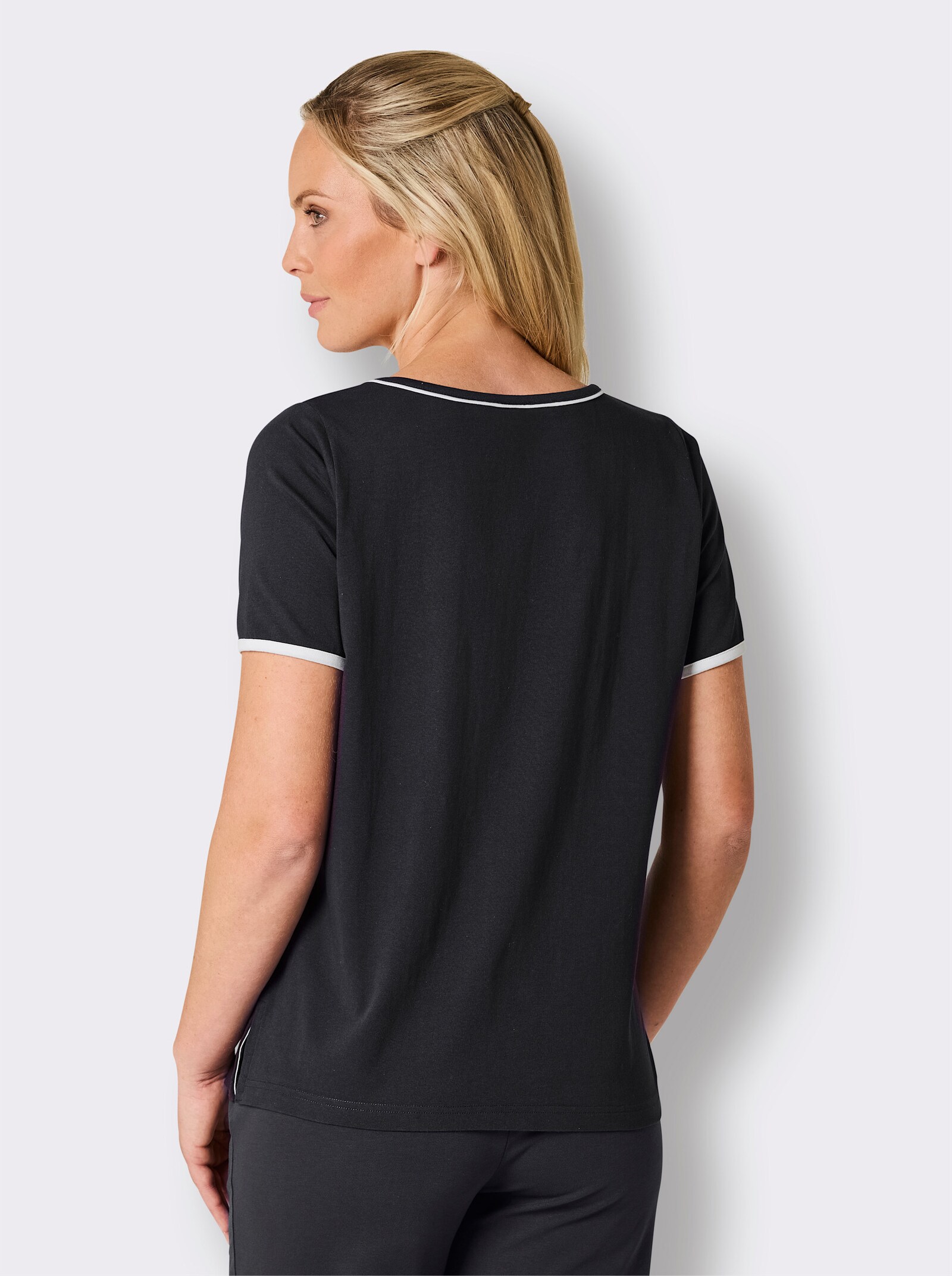 feel good Kurzarmshirt mit Schriftzug - schwarz-weiß