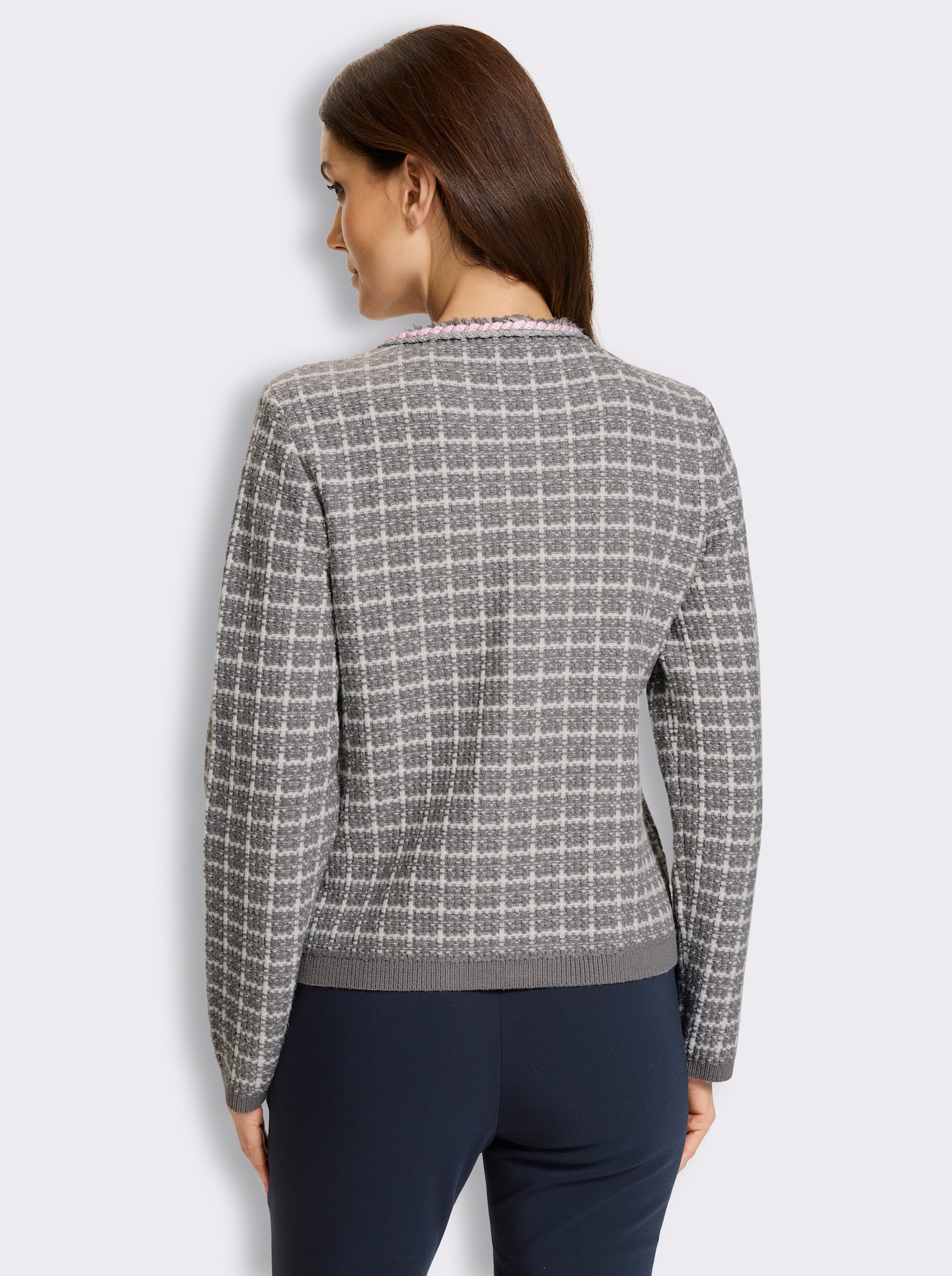 heine Strickjacke mit Rundhals-Ausschnitt - grau-ecru-gemustert