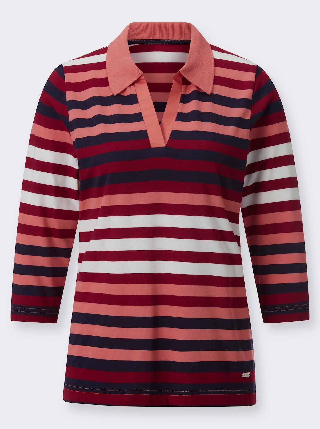 Streepjesshirt - kersenrood/marine gestreept