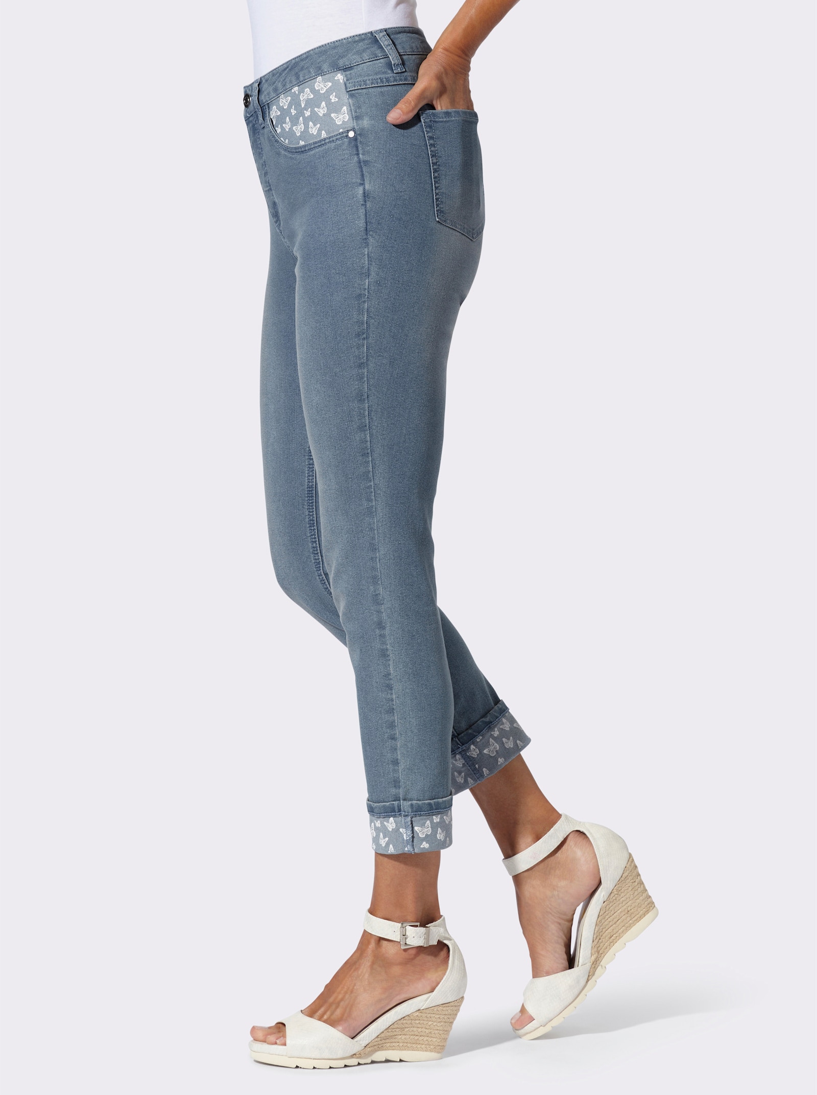 7/8-jeans met vlinderinzetten - blue-bleached