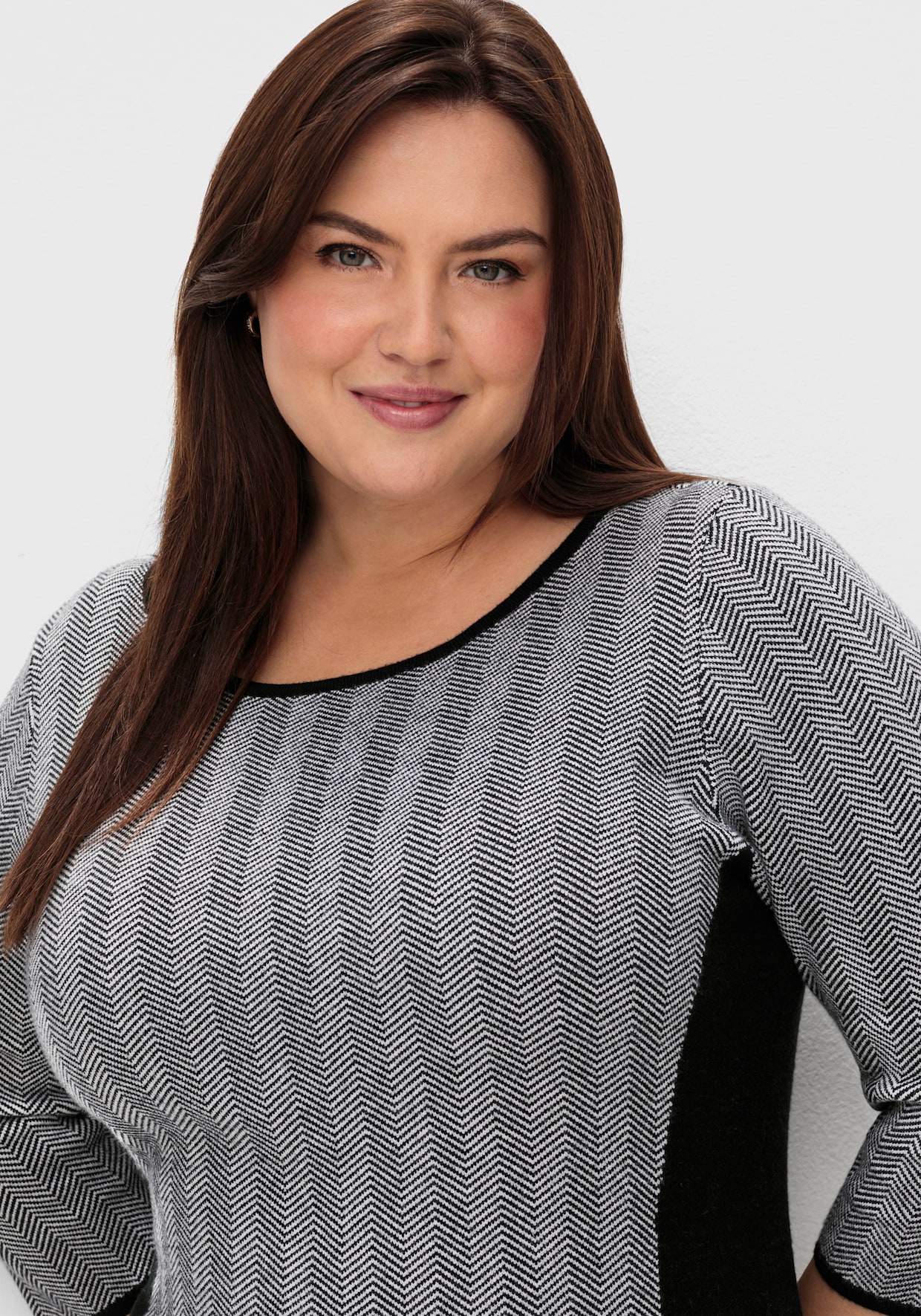 sheego Strickkleid - schwarz-weiß