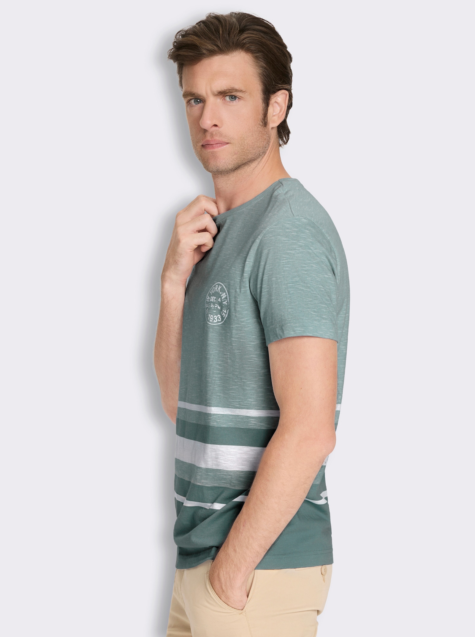 Kurzarmshirt mit garngefärbtem Muster - jade