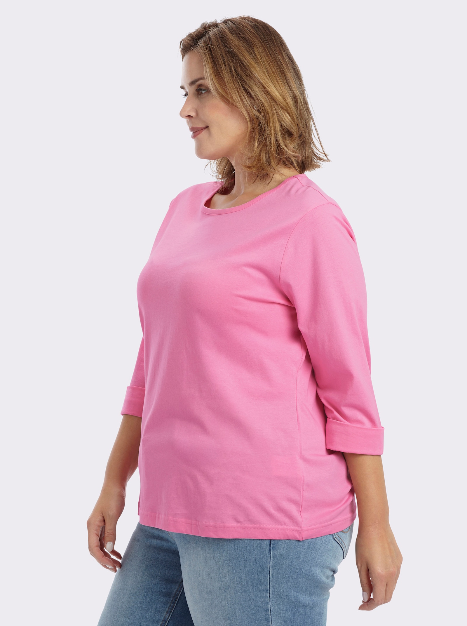 Rundhalsshirt mit 3/4-langen Ärmeln - rosé