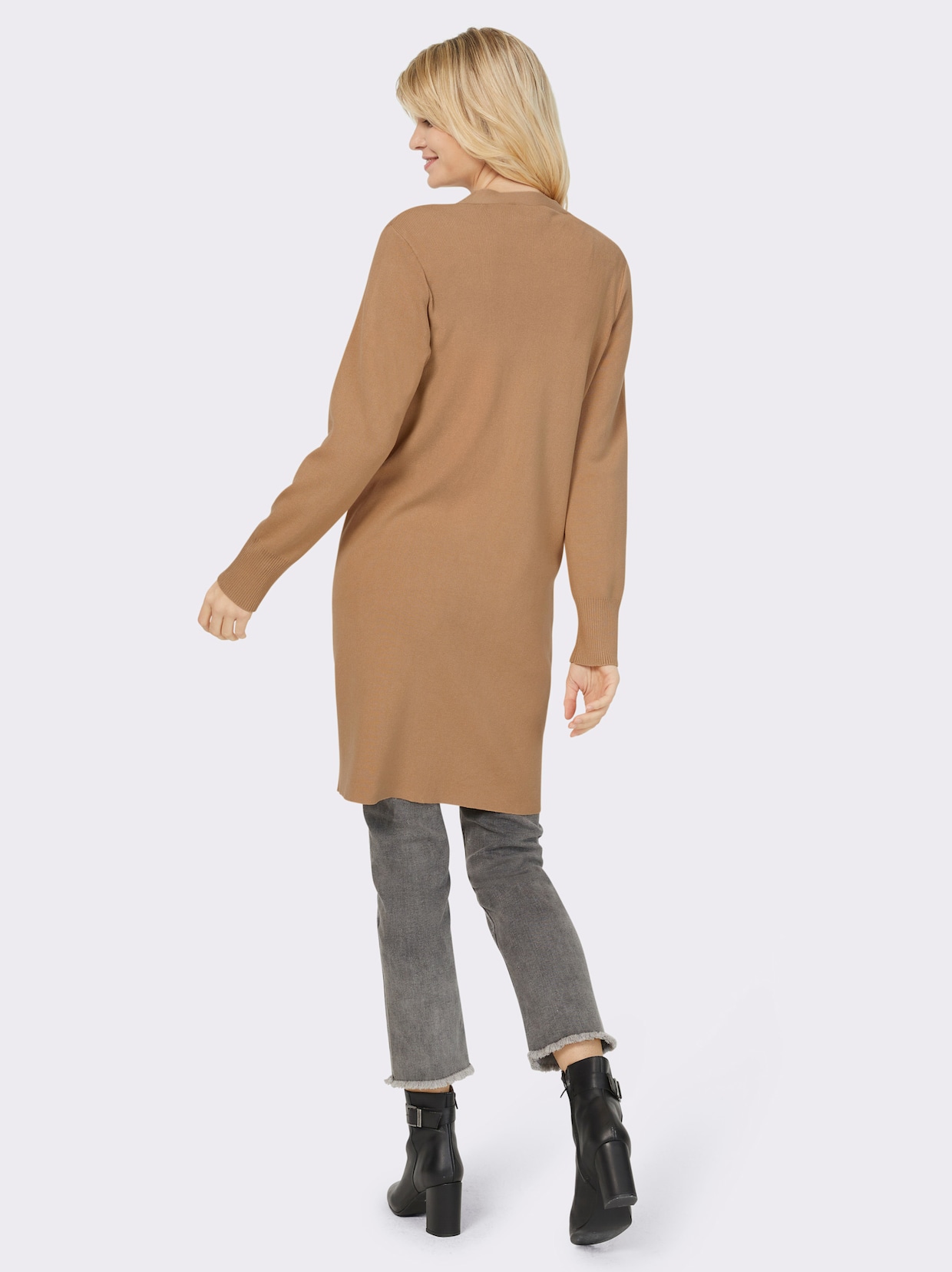 heine Lang gebreid vest - camel