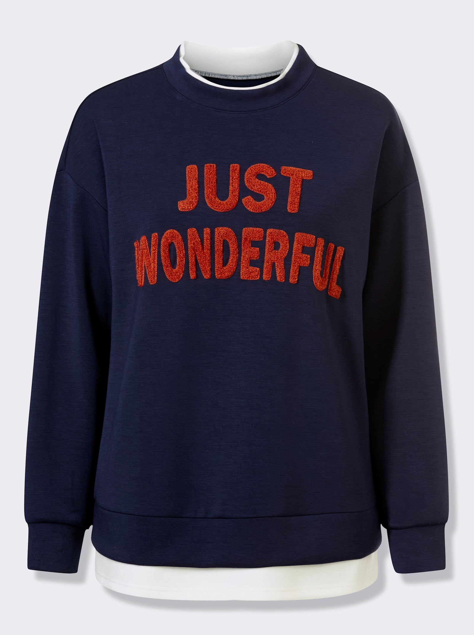 heine Sweater mit Fellimitat-Schriftzug - marine-weiss