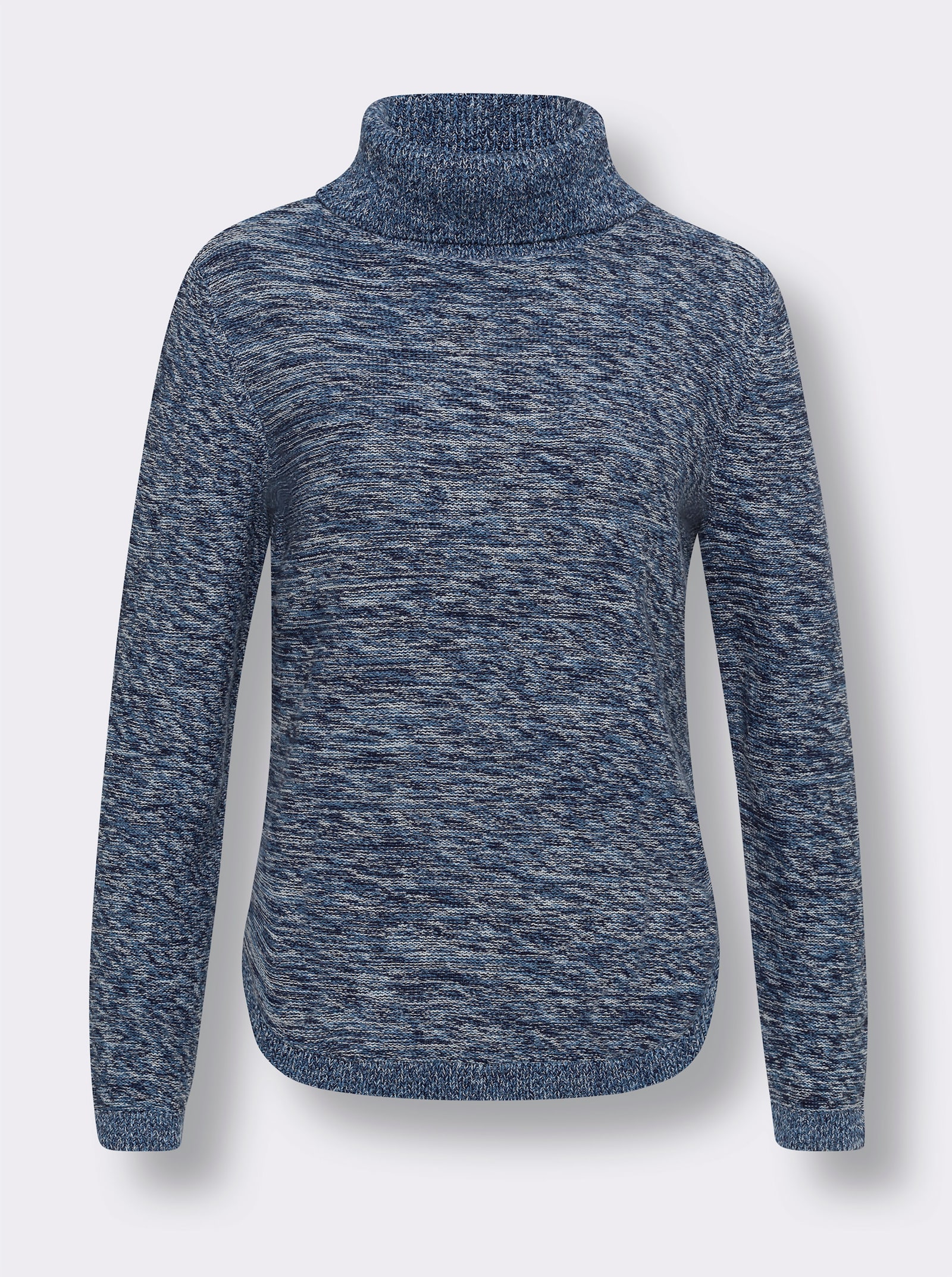 Svetr s rolákovým límcem z bavlny - námořnická modrá-ecru-melír